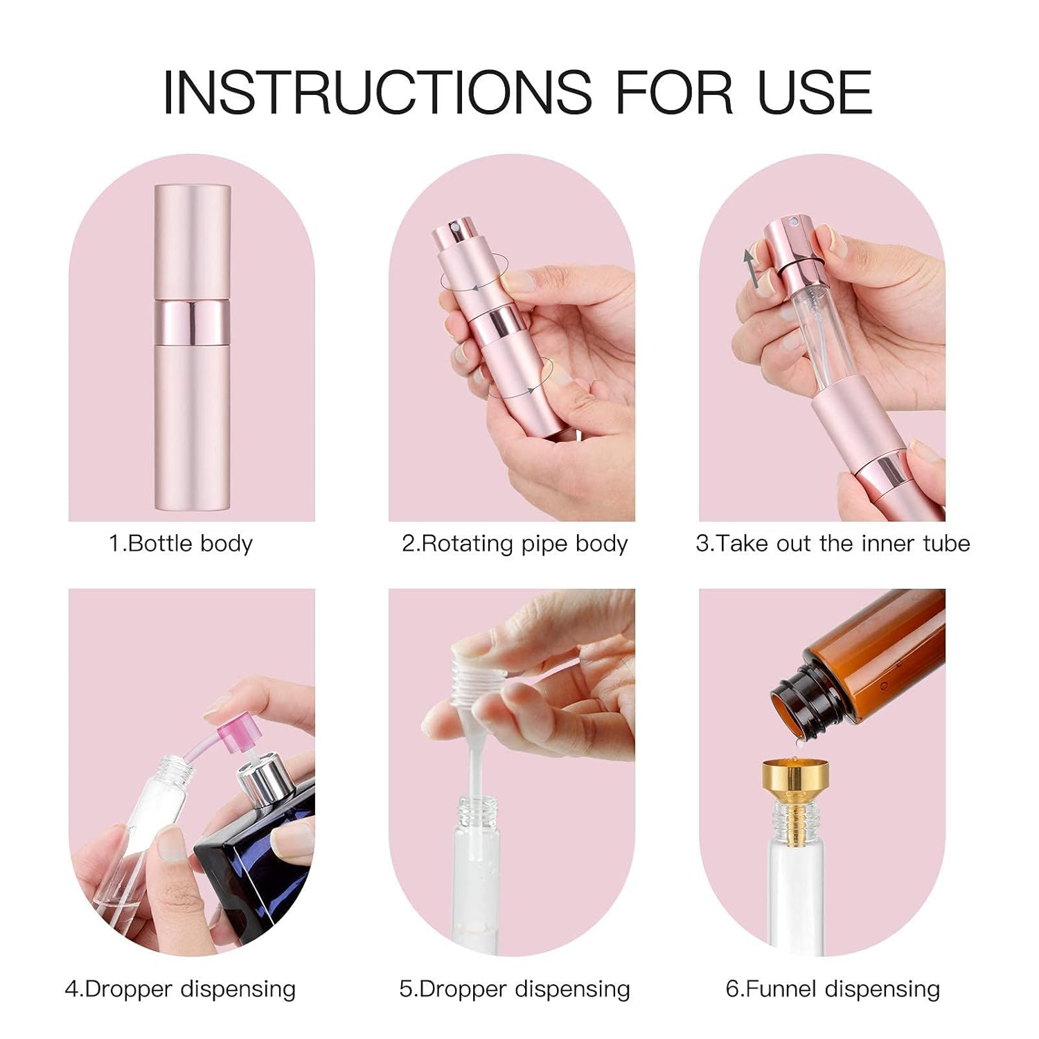 Tekson Travel Perfume Atomizer Refillable 8ml (5 PCS), Travel Cologne Sprayer Mini, Perfume Bottle Empty Small (5 Colors) - Image 5