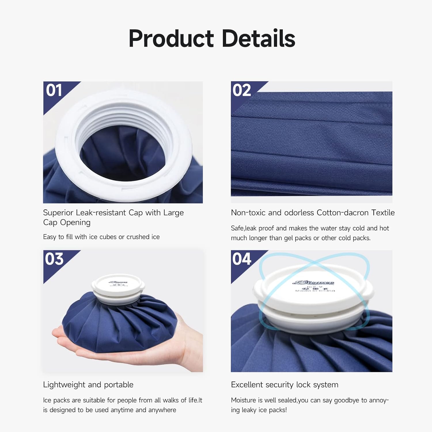 BICAREE Ice Pack for Injuries Reusable, Ice Bags Hot Water Bag for Hot & Cold Therapy and Pain Relief with Cover, No-Leak Elastic Breathable Ice Bag, Size 9" - Image 3