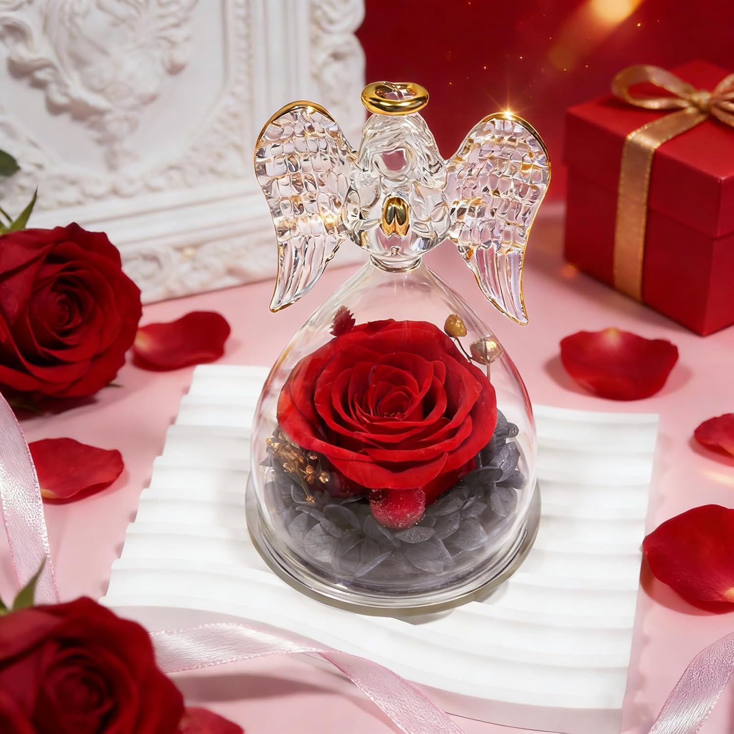 Sunia Gifts for Mom Birthday Gifts for Women, Mothers Day Preserved Real Roses in Glass Angel Figurine Forever Flowers for Delivery Prime, Flores Eternas Presents for Grandma Wife Daughter Sister - Image 5