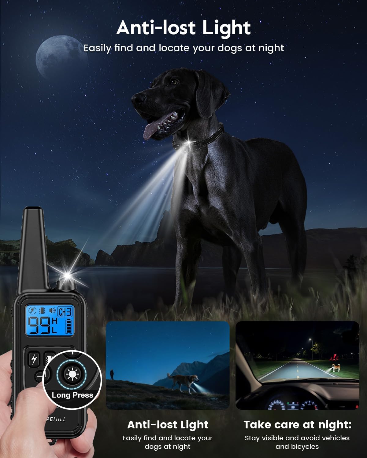 SLOPEHILL Dog Training Collar with Remote, 4200FT Electronic Dog Shock Collar with Beep, Vibration, Shock, Light and No Shock Mode, Electric Training Collar for Small Medium Large Dogs (Black Green) - Image 3