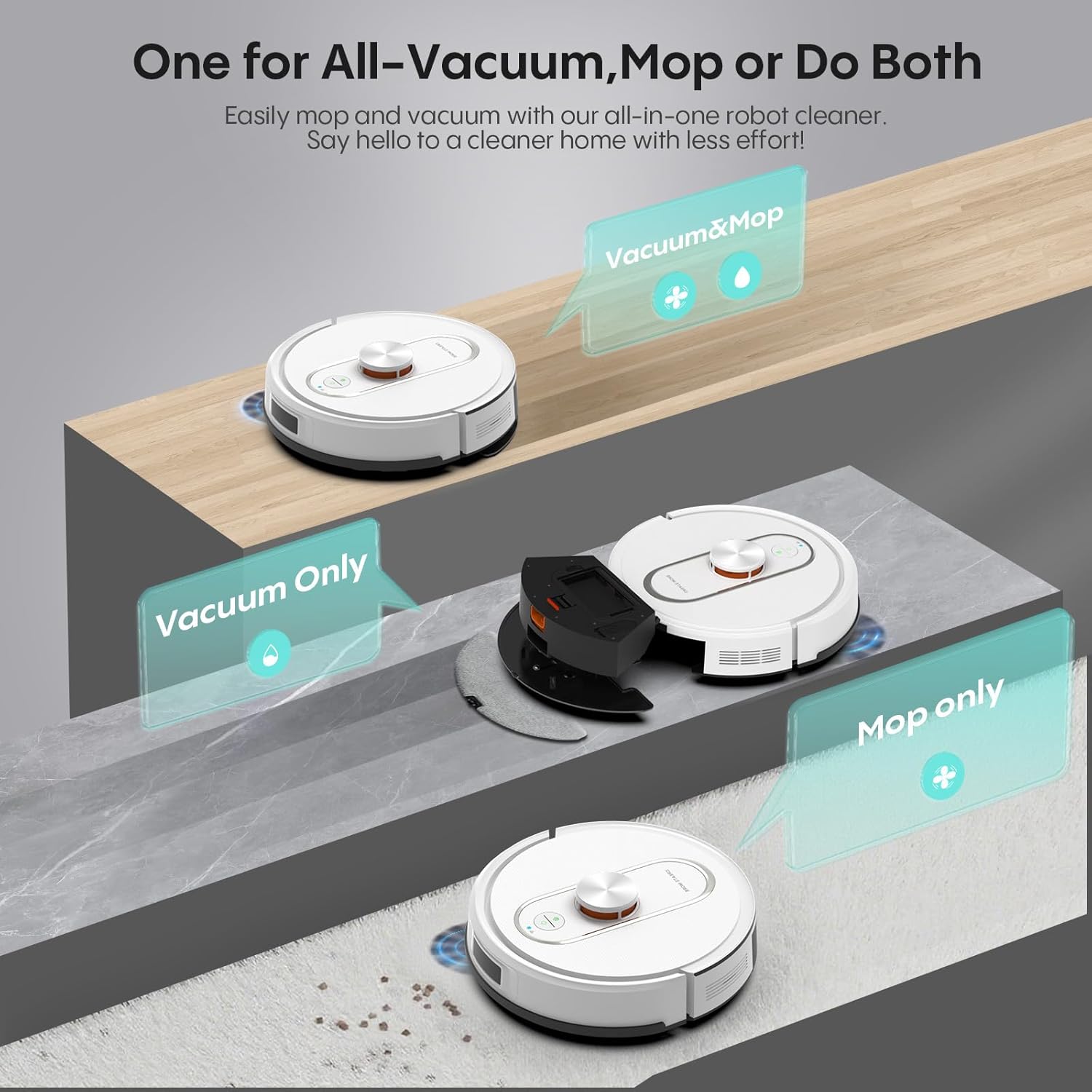 Robot Vacuum and Mop, 6000Pa Robotic Vacuum with Mapping, Self-Emptying Station for 90 Days Hands-Free Cleaning, LiDAR Navigation, No-Go Zones, Wi-Fi/App/Alexa Voice Control, for Carpets Hard Floors - Image 3
