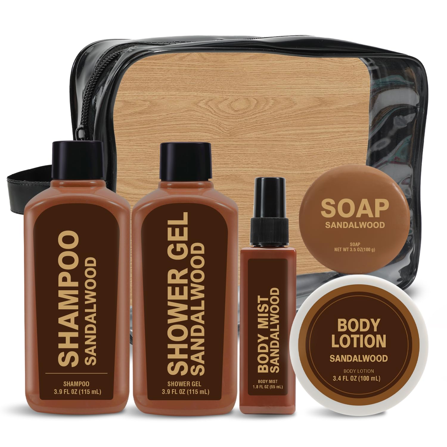 Gifts for Men 6pcs Sandalwood Gift Set Travel Size Toiletry with Shampoo, Shower Gel, Soap, Body Lotion, Mens Gifts Birthday Anniversary Gift Sets for Men, Christmas Self Care Fathers Day Gift