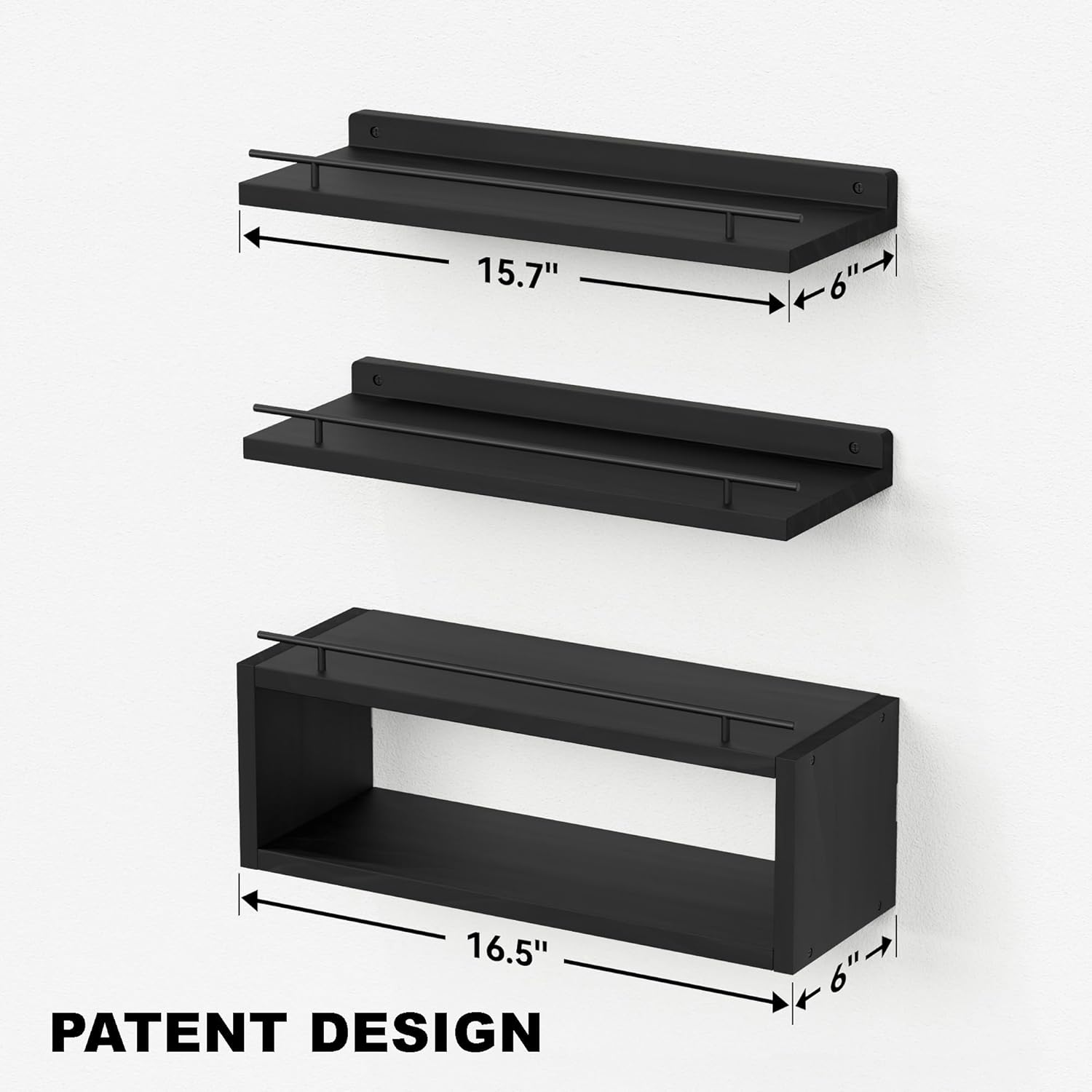 WOPITUES Floating Shelves for Wall with Cube Shelf, Wall Shelves with Metal Rail for Bathroom Decor, Bathroom Organizers and Storage, Over Toilet Shelves for Toilet Paper-Black - Image 3