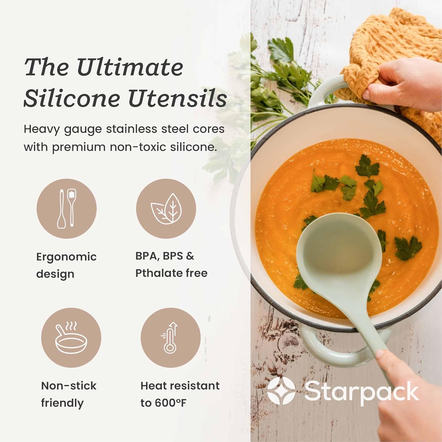 Starpack 'Like a Boss' XL Premium Silicone Cooking Utensils Set (6 Pcs) 13" - Heat Resistant Kitchen Utensils 600°F - Non-Stick Silicone Utensil Set - Large Kitchen Utensils Set for Cooking & Serving - Image 2
