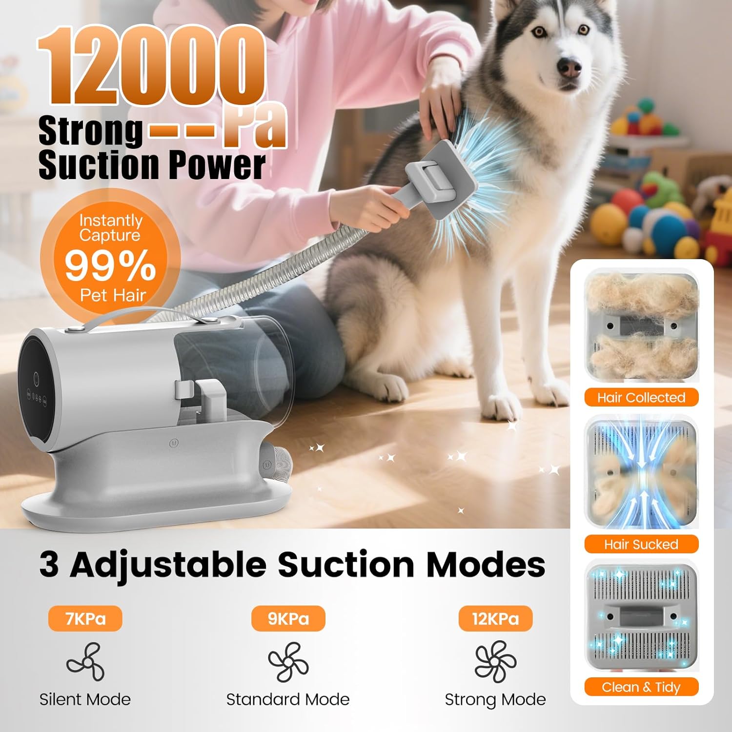 AIRROBO Dog Grooming Vacuum and Kit with Clipper Nail Trimmer Grinder, 12000Pa Pet Vacuum for Shedding Grooming, 2L Large Capacity Dog Hair Vacuum with 8 Pet Grooming Tools, PG100 Plus - Image 2