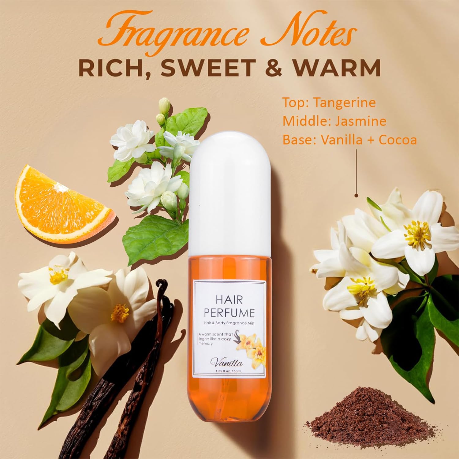 Vanilla Hair & Body Perfume Spray, Pheromones Perfumes for Women, Long-Lasting Fragrance Mist, Frizz Control & Shine-Enhancing, Nourishing Hair Repair Mist, Daily Use, Alcohol-Free, 1.7 Oz Travel Size - Image 4