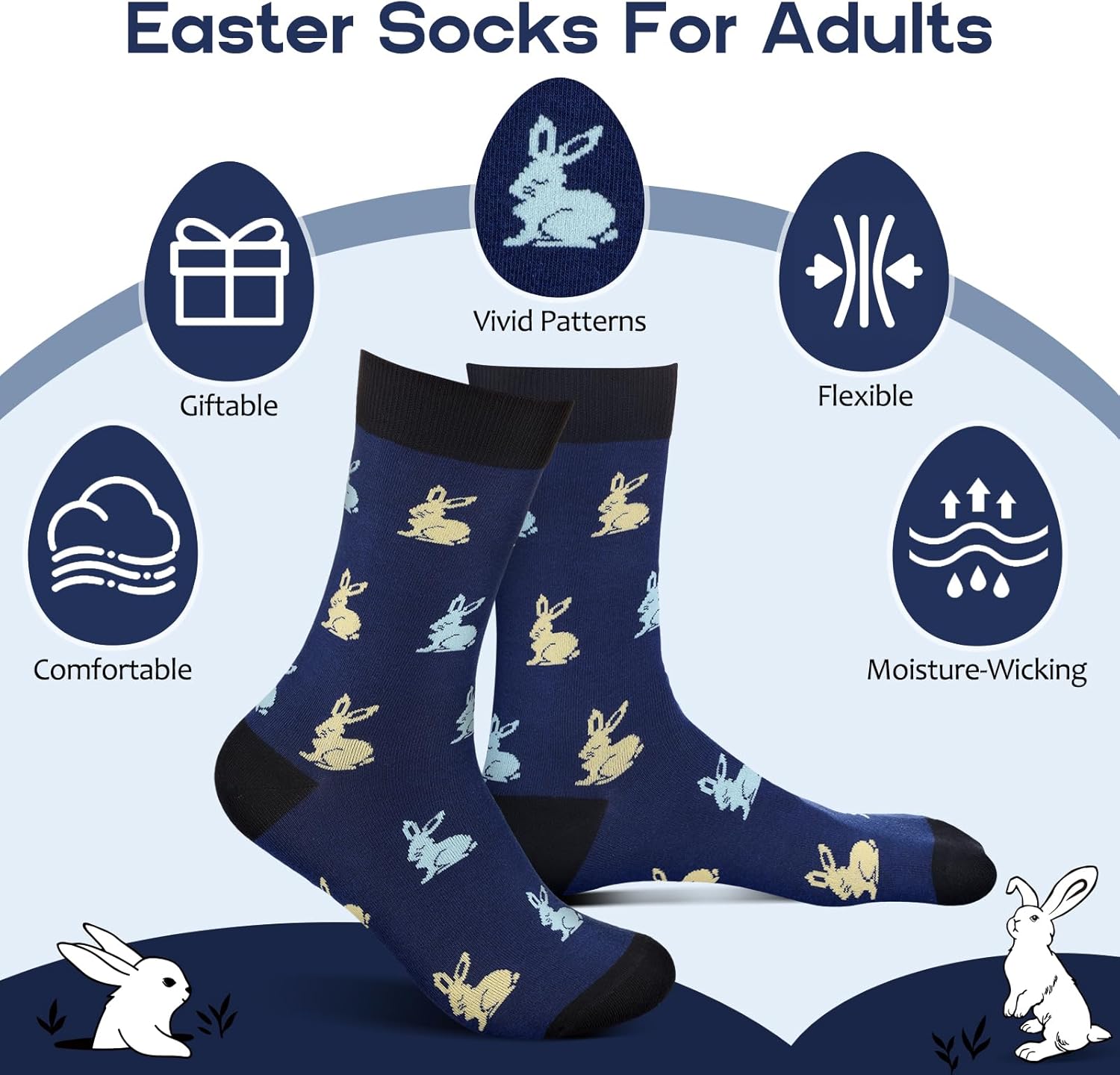 Happy Easter Eggs Bunny Socks for Men Women Teen Boys Kids- Easter Gifts Funny Novelty Crazy Silly Cool Fun Socks - Image 4