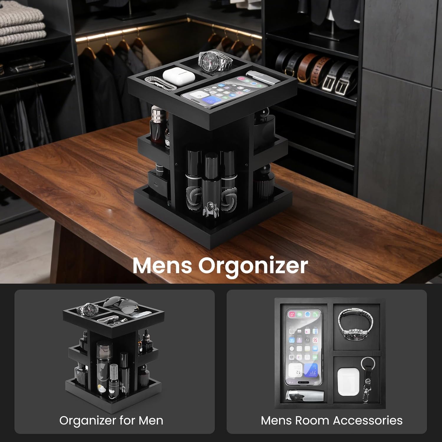 Fathers Day Gift for Men,Mens Organizer,Cologne Stand with Rotate,Mens Accessory Organizers or Valet Tray,Birthday Gift for Dad,Husband,Boyfriend,Anniversary Idea for Him,Watch,Perfume Holder - Image 6