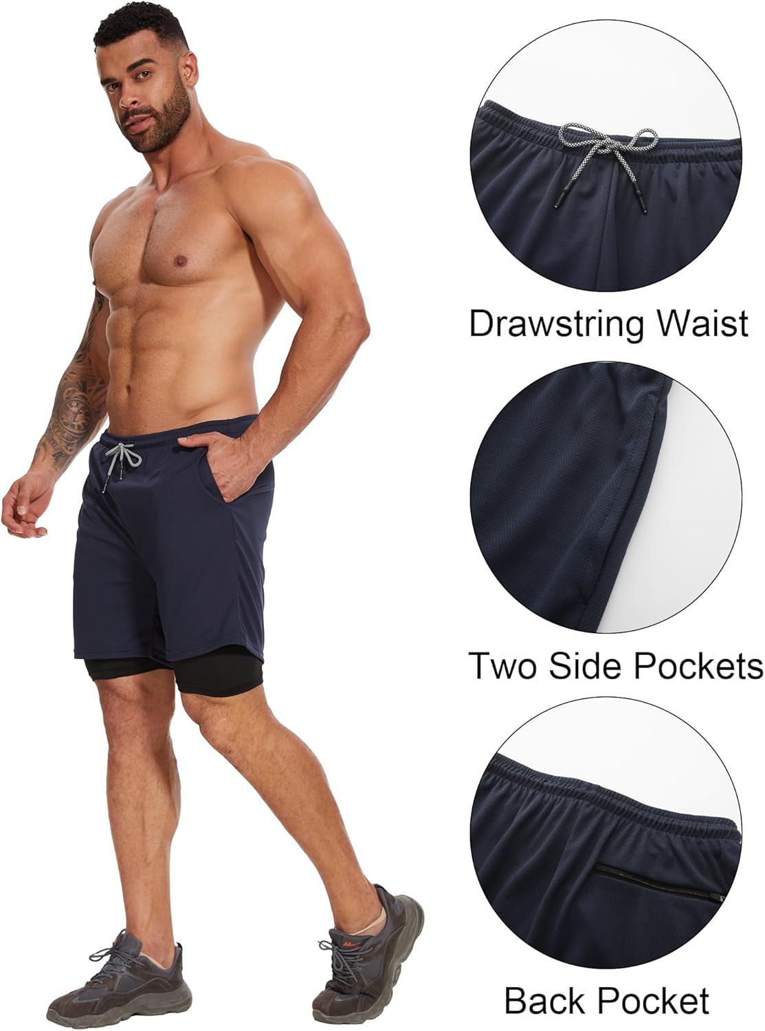 Kinglaman 4 Pack Mens 2 in 1 Running Workout Shorts with Liner, Gym Athletic Quick Dry Sport Shorts with Pockets - Image 5