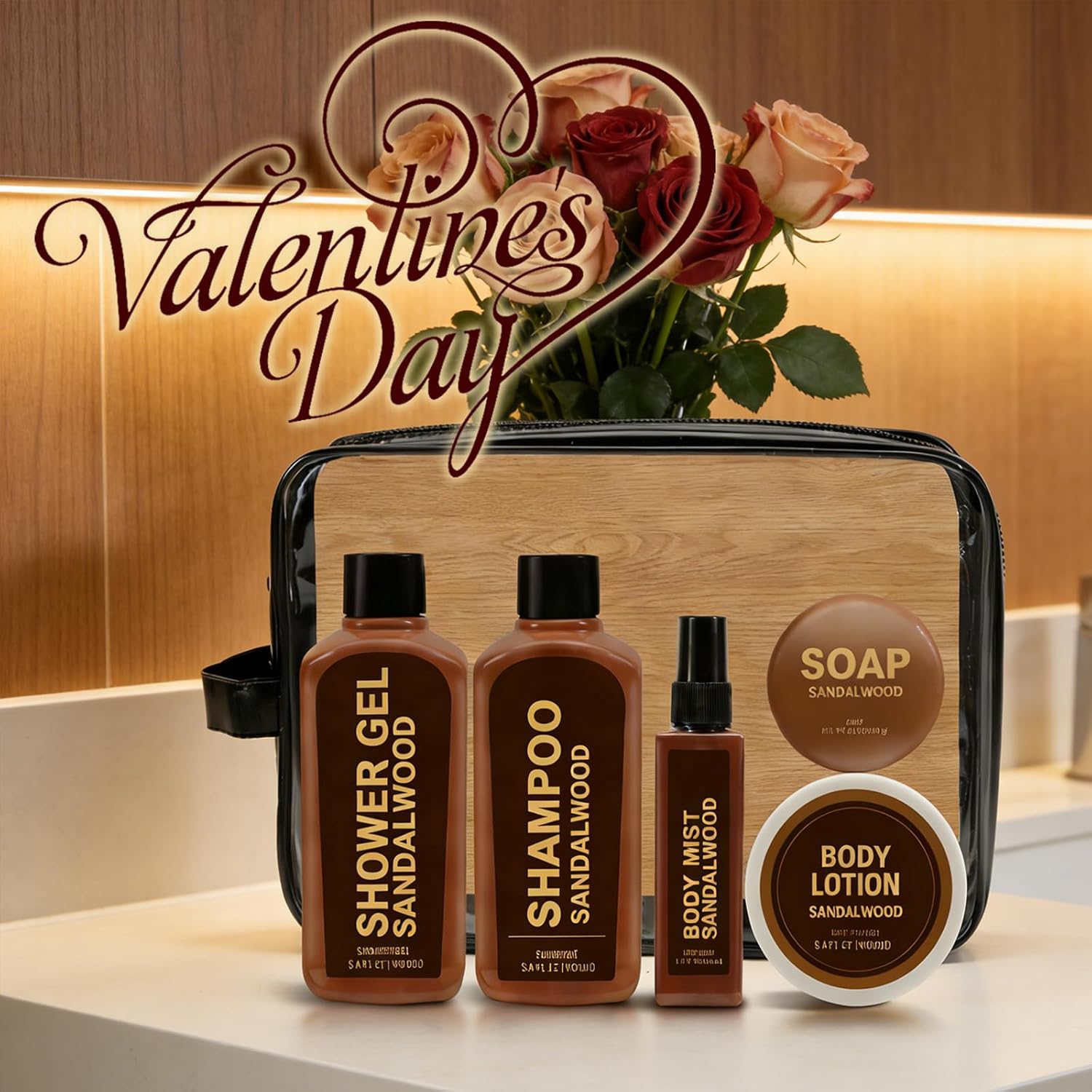 Gifts for Men 6pcs Sandalwood Gift Set Travel Size Toiletry with Shampoo, Shower Gel, Soap, Body Lotion, Mens Gifts Birthday Anniversary Gift Sets for Men, Christmas Self Care Fathers Day Gift - Image 8