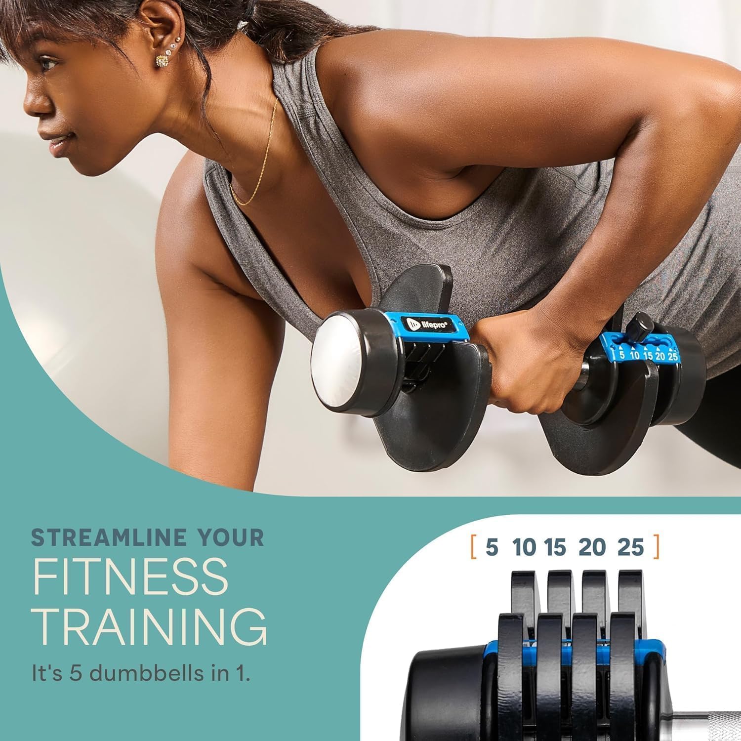 Lifepro Adjustable Dumbbells Set – 15lb, 25lb Pair or 43lb, 55lb & 90lb Single – Quick Adjustment, Anti Slip Handle – Space Saving & Strength Training Weights for Home Gym Exercise & Fitness - Image 2
