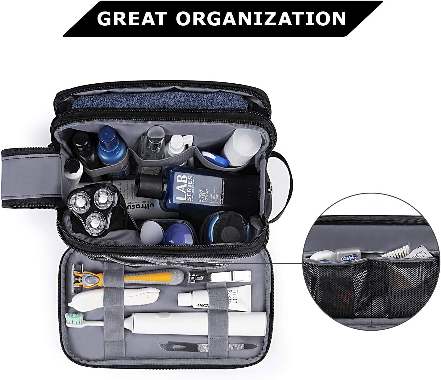 BAGSMART Toiletry Bag for Men, Travel Toiletry Organizer Dopp Kit Water-resistant Shaving Bag for Toiletries Accessories, Door Room Essentials, Black-medium - Image 2