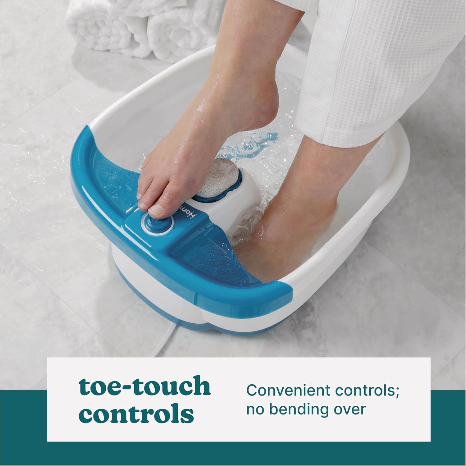 Homedics Bubble Mate Foot Spa, Toe Touch Controlled Foot Bath with Invigorating Bubbles and Splash Proof, Raised Massage Nodes and Removable Pumice Stone - Image 6