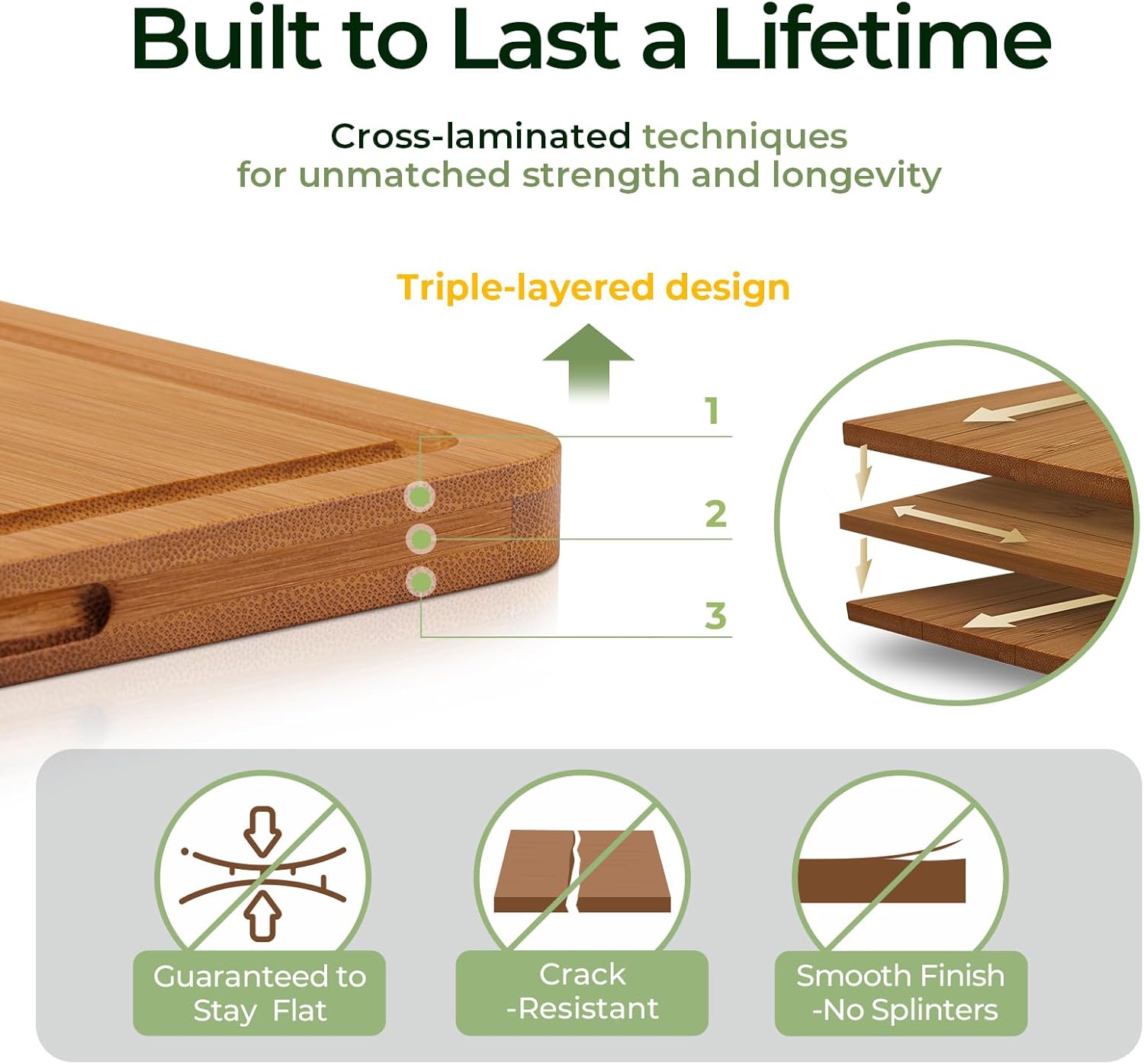 Keechee Bamboo Cutting Board, Durable Wood Cutting Boards for Kitchen with Deep Juice Grooves & Built-in Handles, Ideal Charcuterie & Chopping for Meat, Vegetables and Fruits Ideal Kitchen Gifts - Image 6