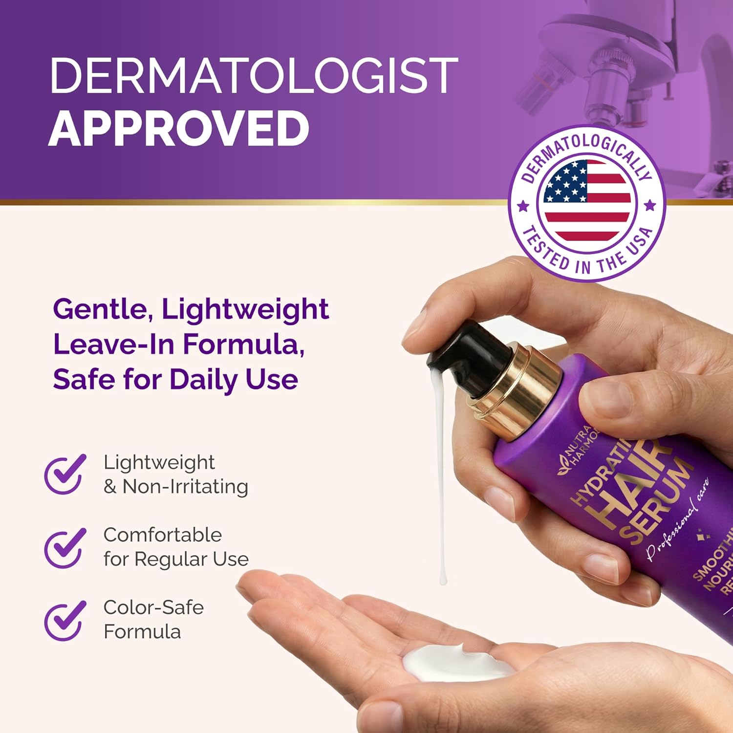 Hydrating Hair Serum for Dry & Frizzy Hair, Lightweight Leave-In Anti-Frizz Treatment, Non-Greasy Split Ends Repair with Keratin, Biotin, Castor & Rosemary Oils, Smooth Shine & Heat Protection, 5 oz - Image 8
