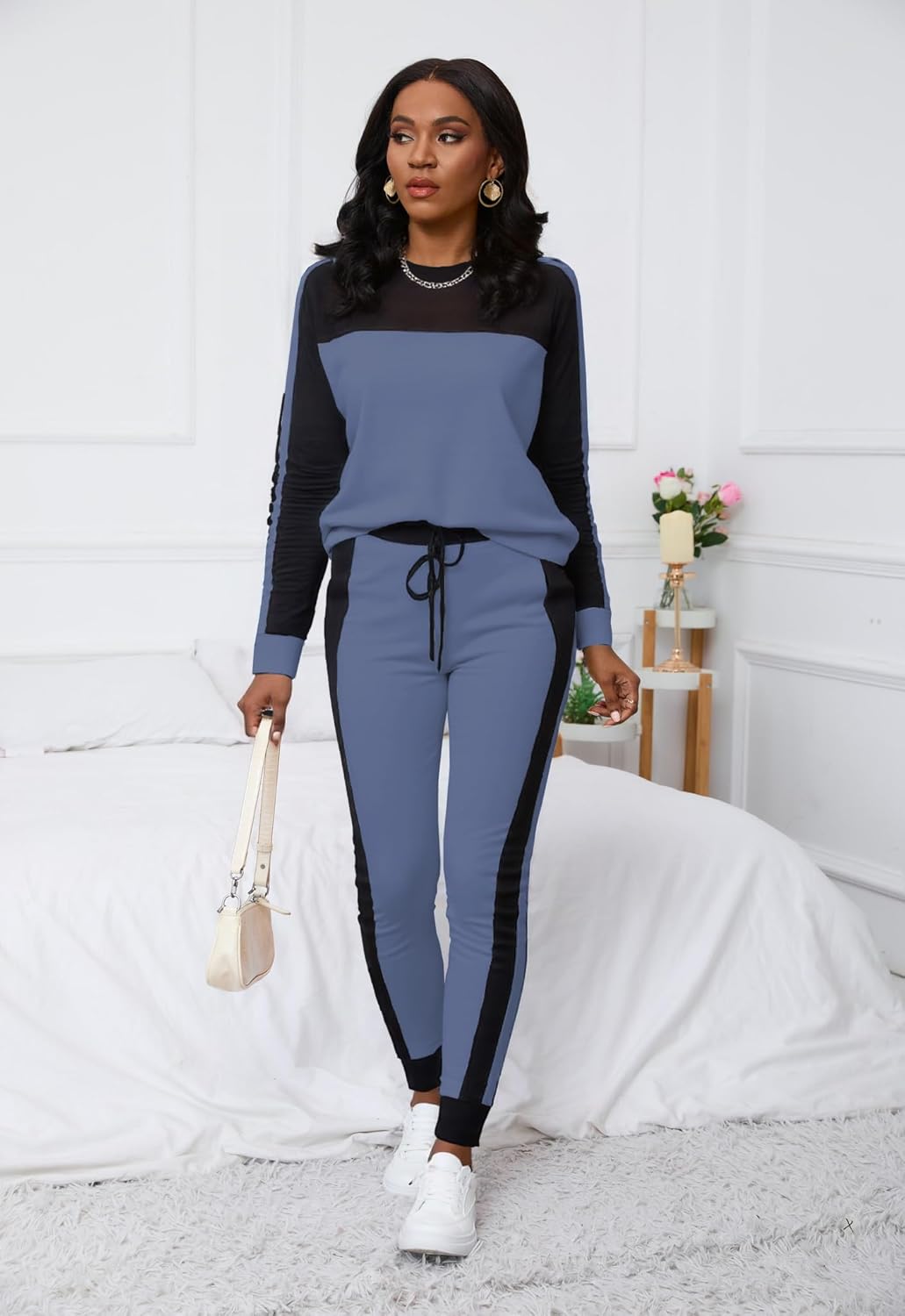 HBQ Women‘s Color Block 2 Piece Outfits Casual Travel Sweatsuits Lounge Sets 2025 Fall Fashion - Image 2
