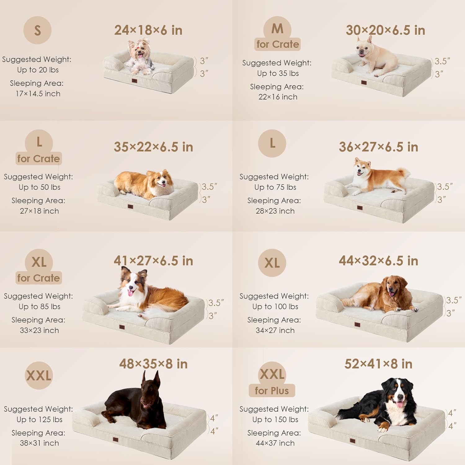 EHEYCIGA Orthopedic Dog Beds for Extra Large Dogs, Waterproof Memory Foam XL Pet Bed with Sides, Non-Slip Bottom and Egg-Crate Foam Big Dog Couch Bed with Washable Removable Cover, Beige - Image 2