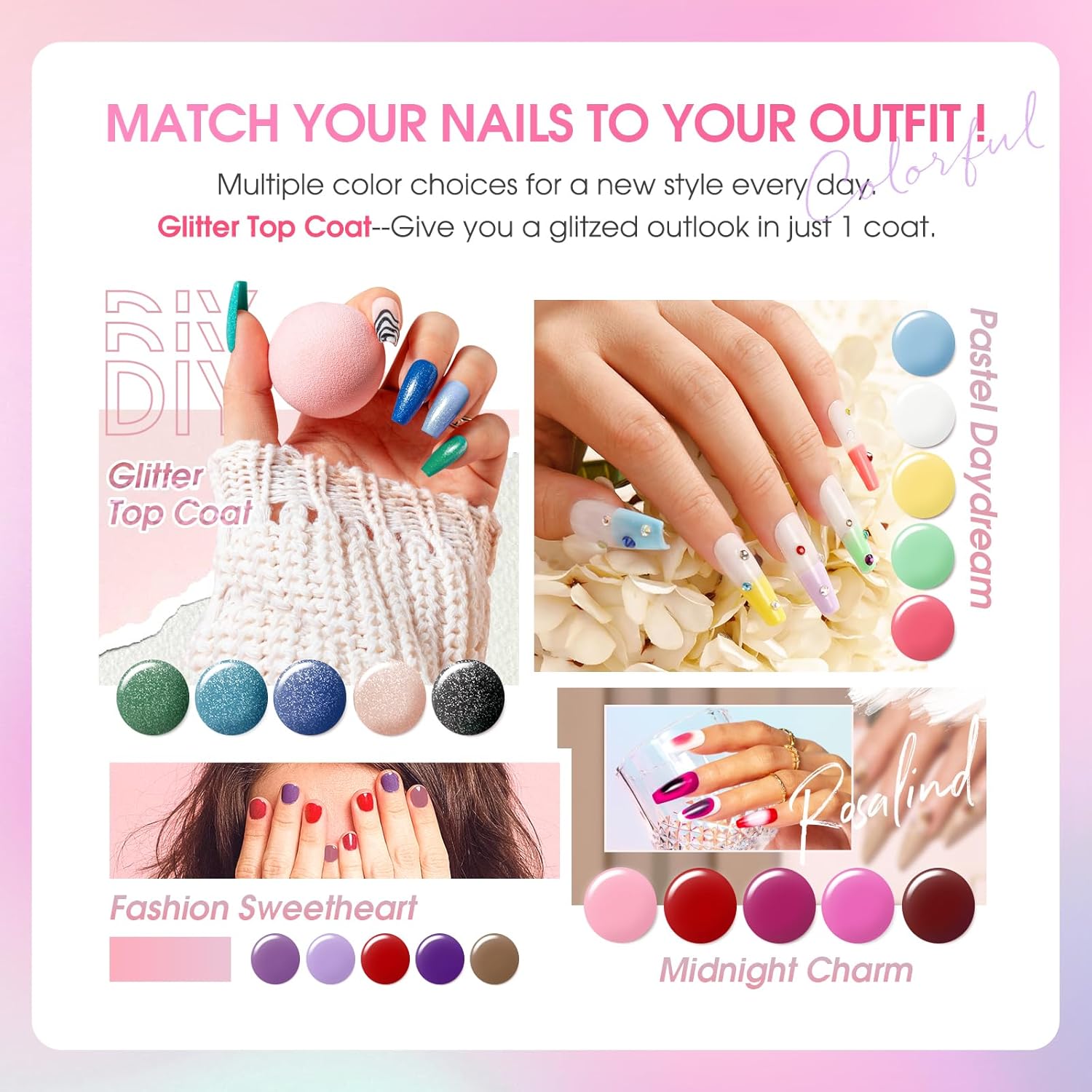 ROSALIND 30pcs Gel Nail Polish Set, 26 Colors Gel Polish with 3Pcs Glossy Matte Glitter Top Coat and Base Coat All Seasons Nude Blue Red Gel Nails art Kit DIY Salon at Home - Image 2