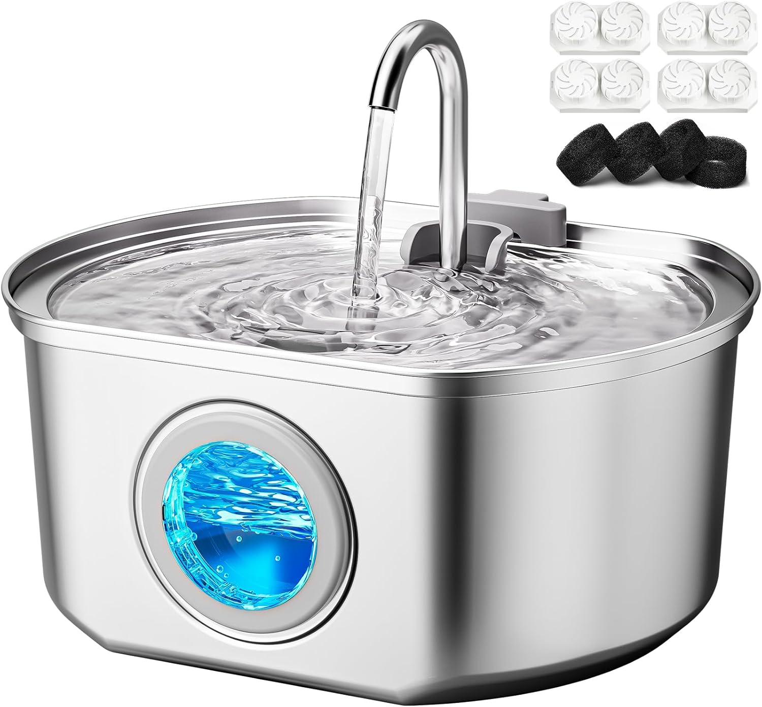 Cat Water Fountain Stainless Steel: 109oz/3.2L Cat Fountain for Drinking - Pet Water Fountain Inside - Automatic Dog Watering Dispenser Bowl - Pet Feeding & Watering Supplies - Water Level Window