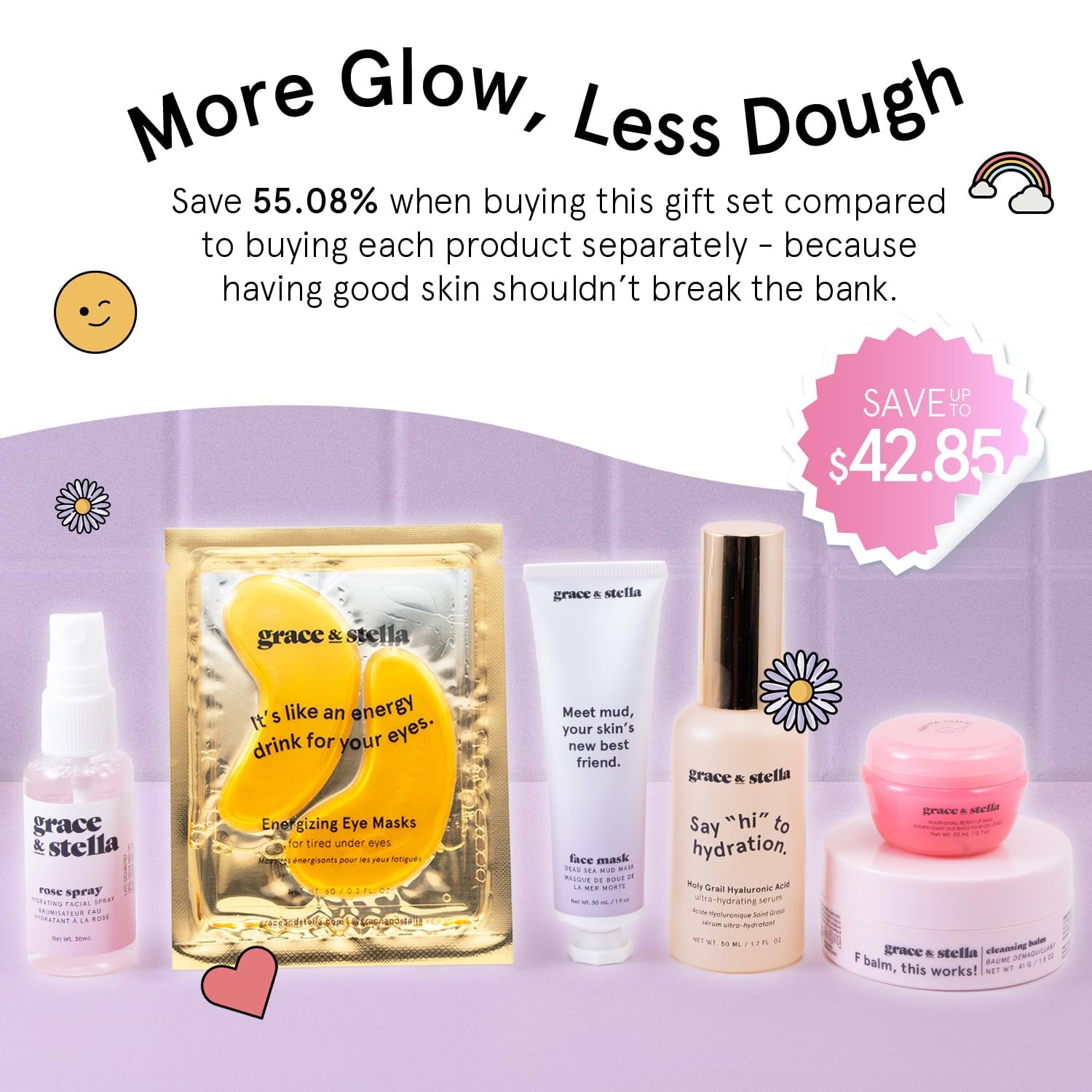 grace & stella Award Winning Skin Care Set - Mothers Day Gift Bags, Travel Size Toiletries with Eye Masks, Hyaluronic Acid Serum, Lip Balm & More, Gift Baskets for Women, Vegan Cruelty-Free Self Care - Image 2