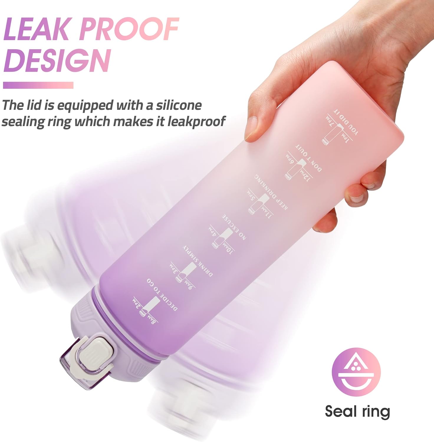 YC Kitchen Motivational Water Bottle with Time Marker- 32oz Water Bottles with Times to Drink, Leakproof & BPA Free Sports Water Bottle with Straw & Carry Strap for Fitness, Gym, and Outdoor Sports - Image 4