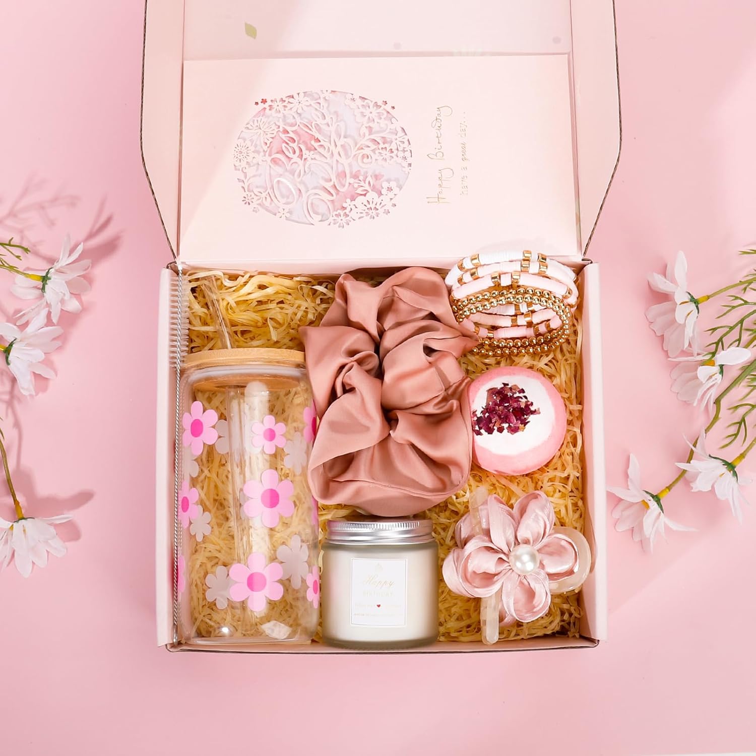 Birthday Gifts for Women Friendship, Teen Girls, Girls, Unique Cute Birthday Gift Box For Girl, Her, Sister, Daughter, Friends, Ideas Cute Daisy Aesthetic Glass Cups Gifts Set - Image 2