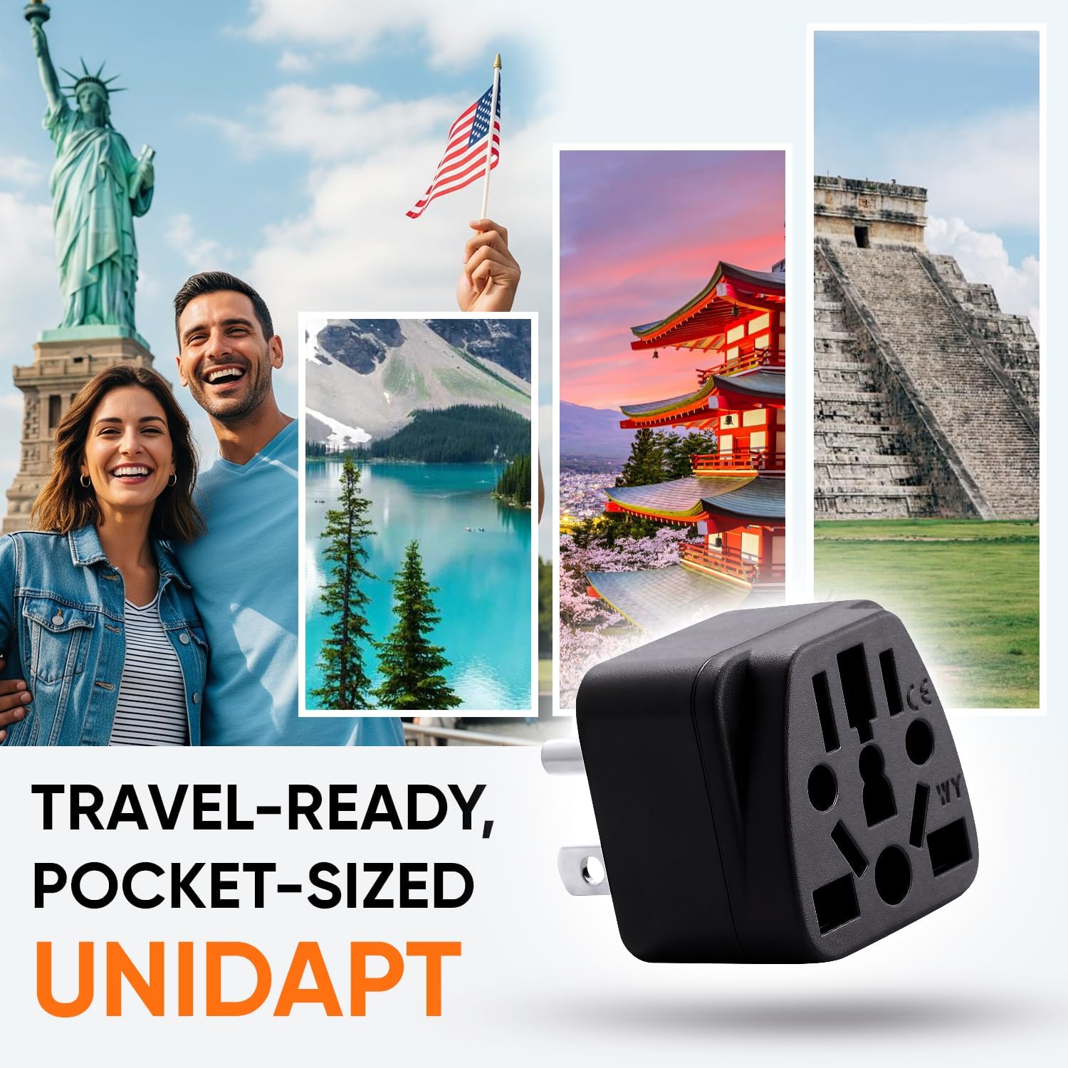 Unidapt US Travel Plug Adapter, EU,AU,UK,NZ,CN to USA (Type B), Grounded 3 Prong USA Wall Plug, EU to US Travel Adaptor Pin Converter, Power Outlet Charger (1-Pack) - Image 6