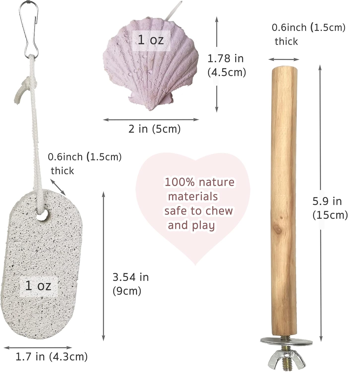 Parrot Chewing Toys (6 pcs) Natural Cuttlebone Bird Beak Trimmer Grinding Stone Lava Block Calcium Stone Bird Perch Cage Toys for Small and Medium Parakeets, Cockatiels, Conures, Budgies, Lovebirds - Image 4
