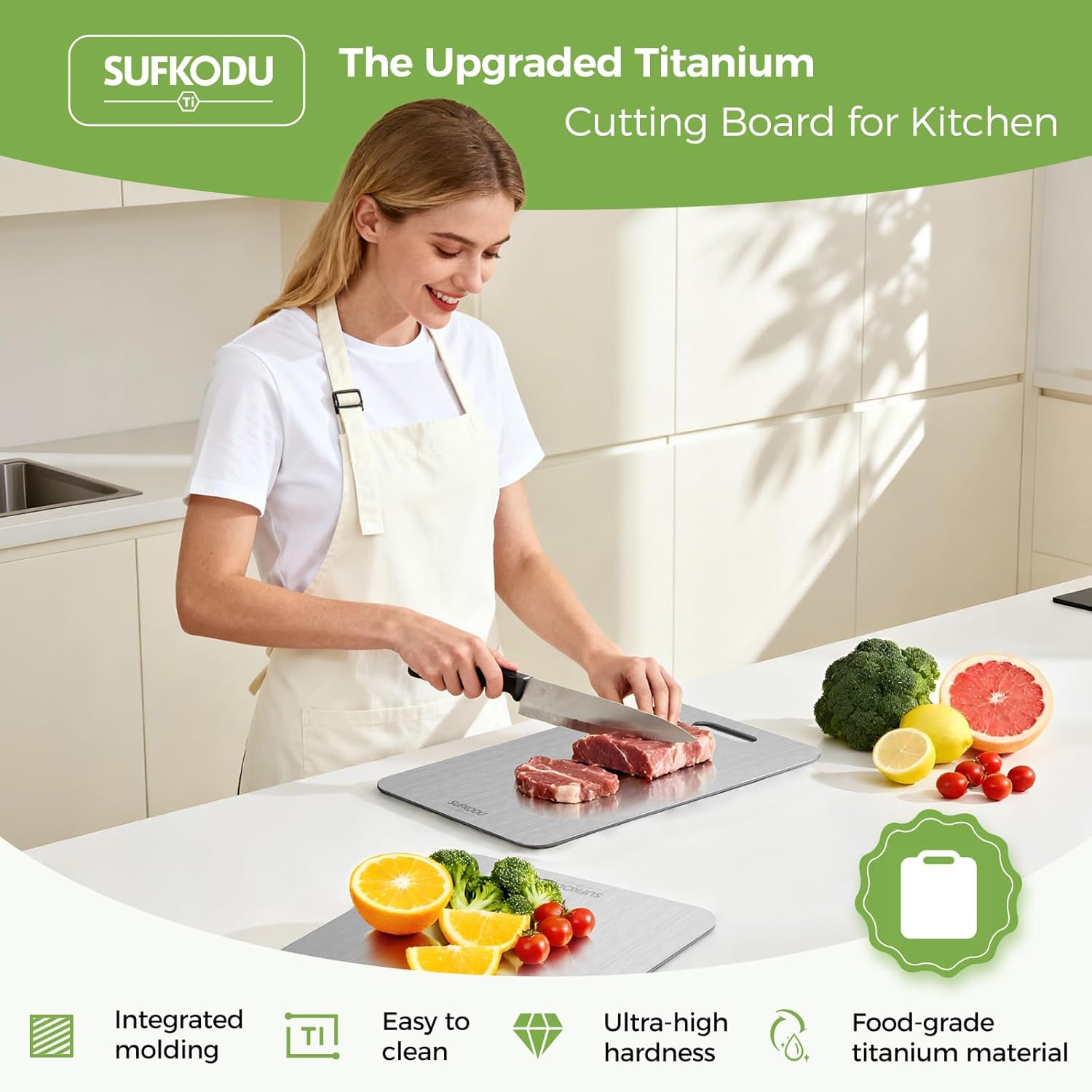 Titanium Cutting Board Set of 3, Titanium Cutting Boards for Kitchen, 100% Double-Sided Titanium Cutting Boards, Separate Raw and Cooked Food Areas, Non-Toxic, Dishwasher Safe (S+ M + L) - Image 2