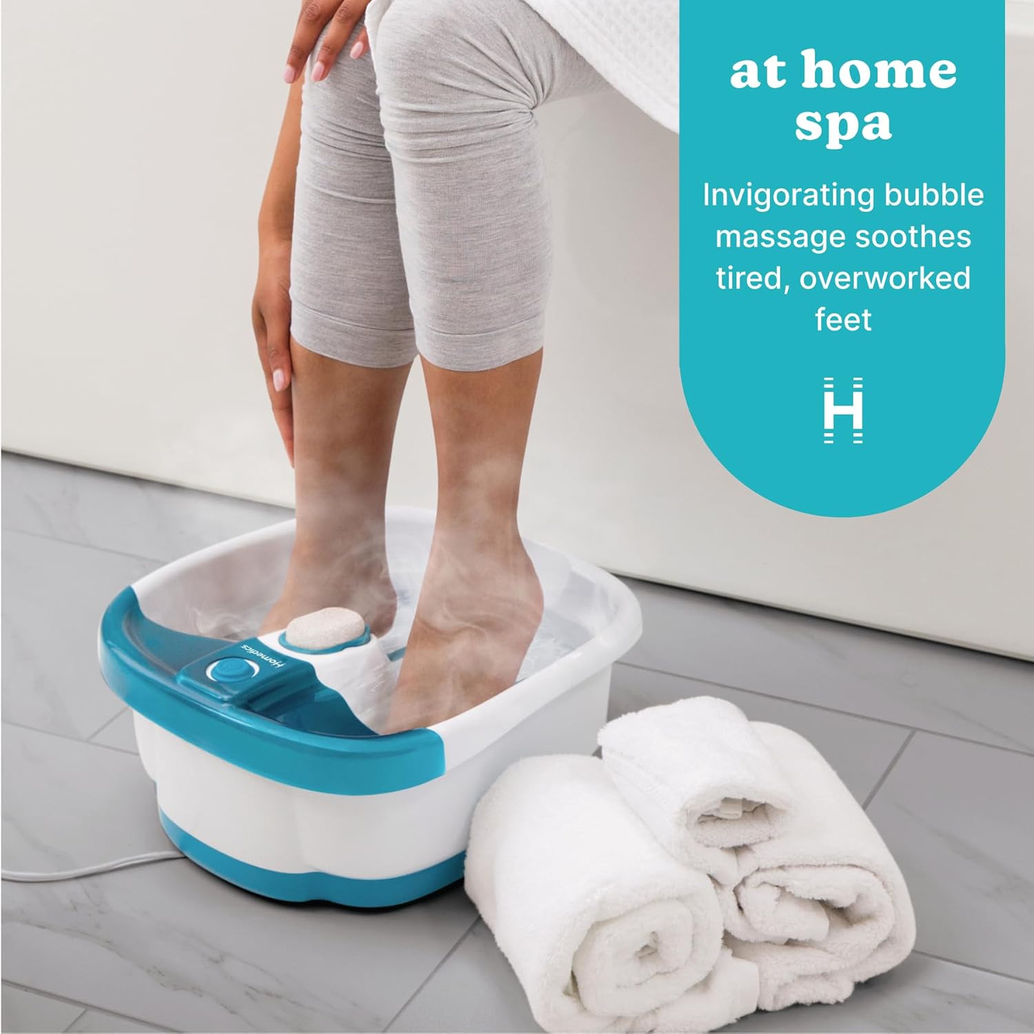 Homedics Bubble Mate Foot Spa, Toe Touch Controlled Foot Bath with Invigorating Bubbles and Splash Proof, Raised Massage Nodes and Removable Pumice Stone - Image 2