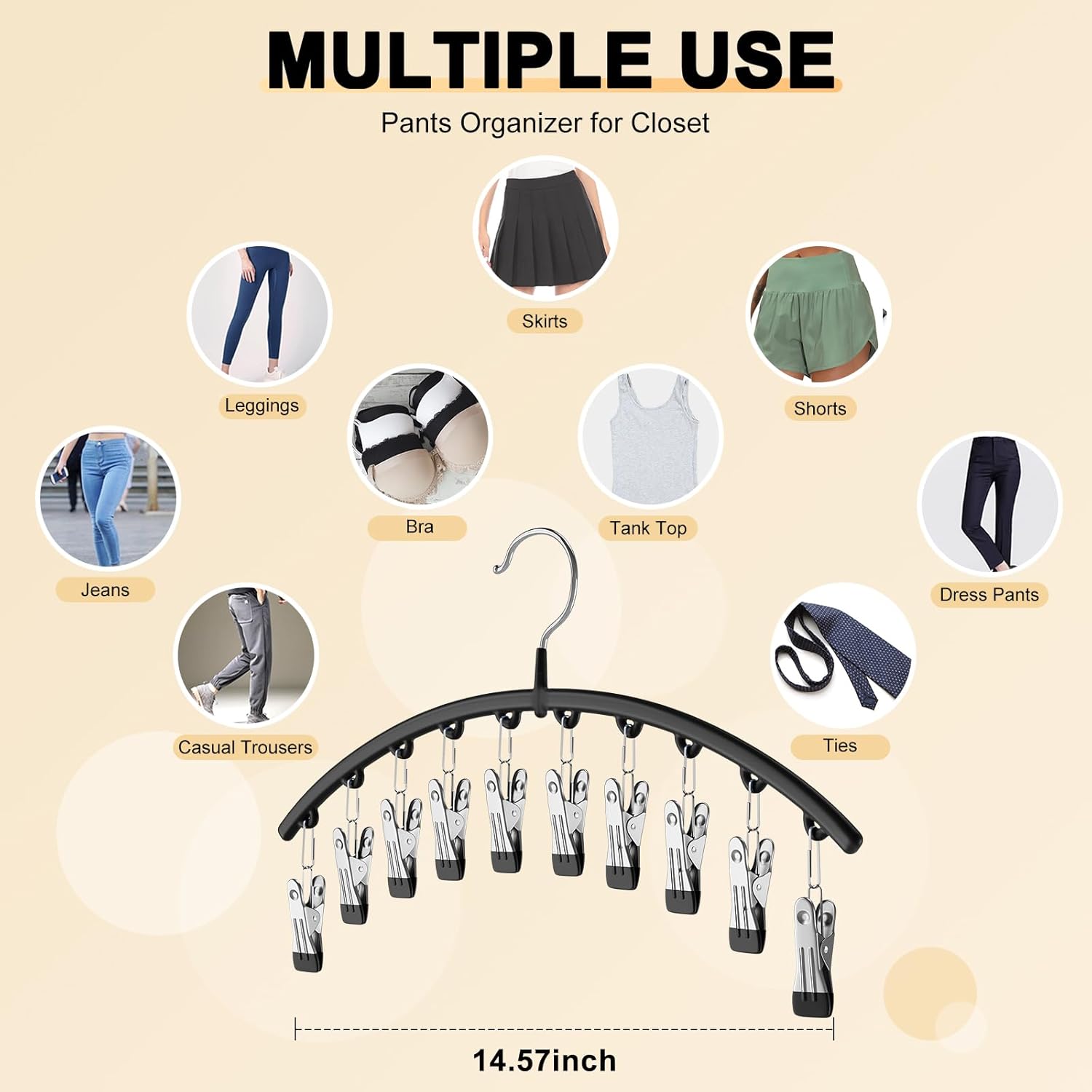 Legging Organizer for Closet, Metal Yoga Pants Hangers 2 Pack w/10 Clips Holds 20 Leggings, Space Saving Hanging Closet Organizer w/Rubber Coated Closet Organizers and Storage, Black - Image 4