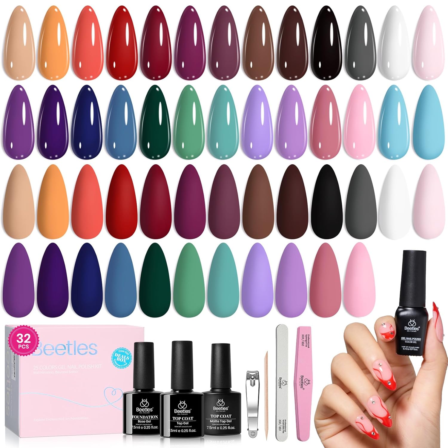 Beetles Summer Gel Polish Set - Urban Rhythm Collection, 25 Colors Pink Red Blue Green Summer Gel Nail Polish Set with 3Pcs Base Top Coat Nail Art UV LED Soak Off DIY Salon Manicure - Image 8