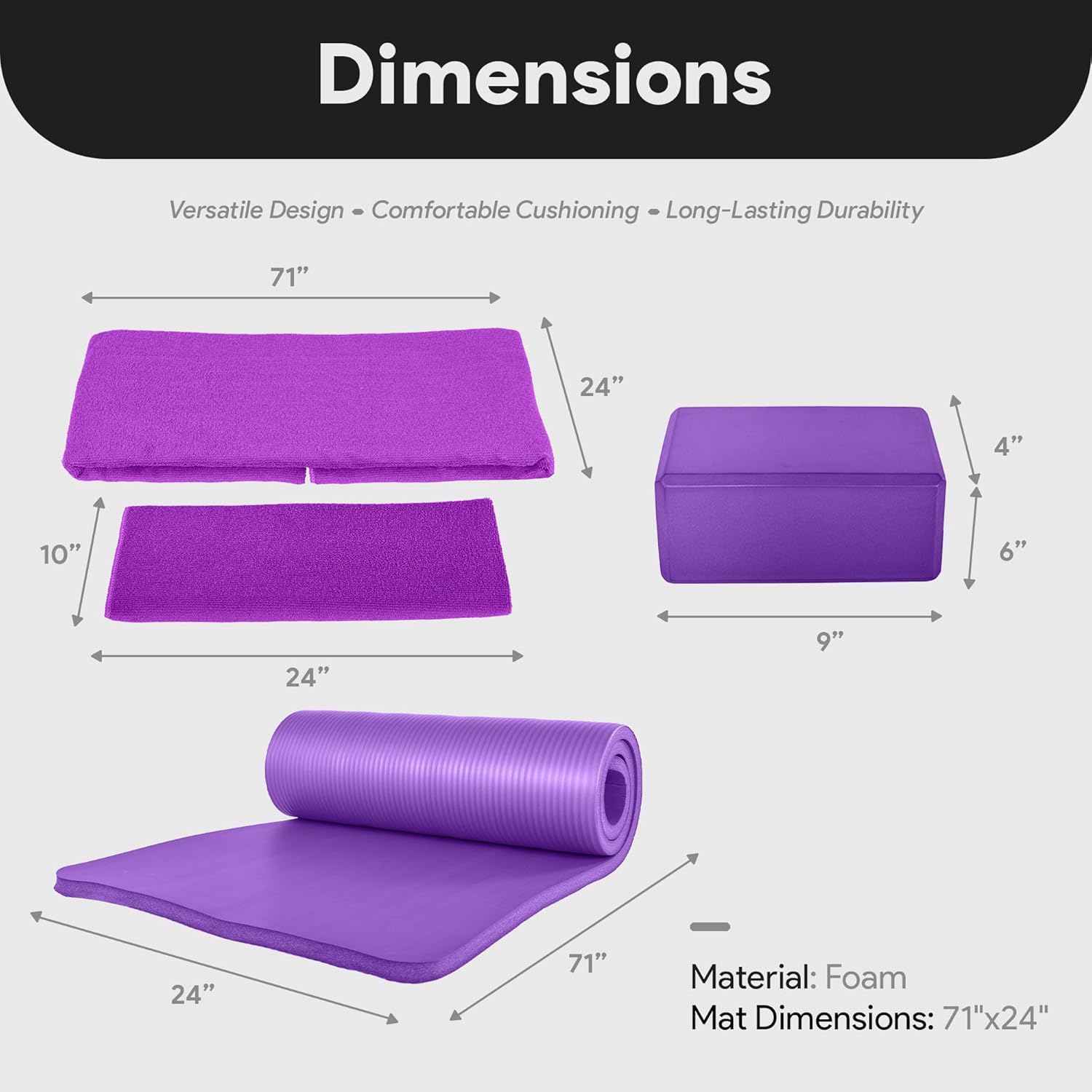 BalanceFrom 7-Piece Yoga Set with 71x24x1 Inches Extra Thick Mat and Carrying Sling – Includes 2 Blocks, Stretch Strap, 2 Towels, and Knee Pad for Home, Studio, and Gym Workouts - Image 4