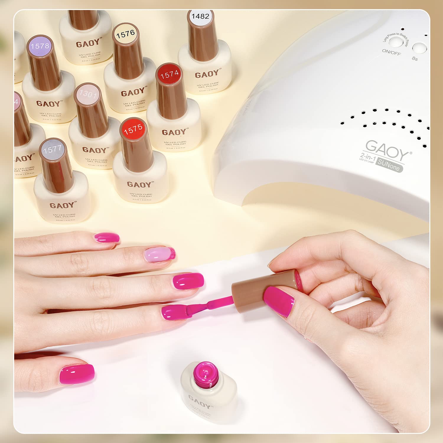 GAOY 42 Pcs Gel Nail Polish Kit, Pink White Red Jelly Nude Colors All Seasons Gel Nail Polish Set with Glossy & Matte Top Coat and Base Coat for Salon and DIY Manicure at Home - Image 6