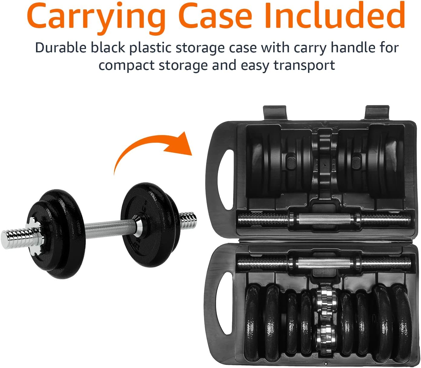Amazon Basics Adjustable Dumbbell Hand Weight Set with Storage Case, Portable, Secure, 38 Pounds, Black - Image 5