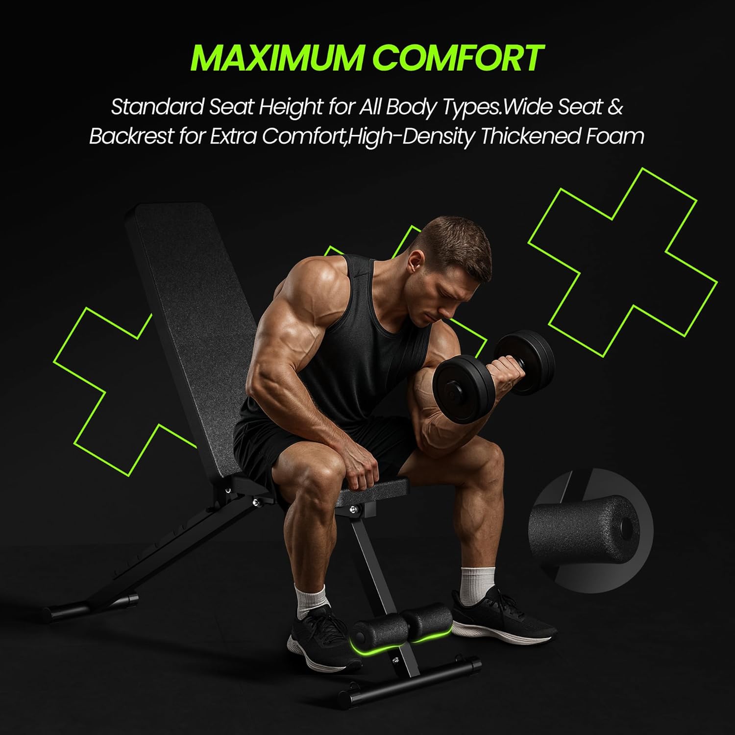 Adjustable Weight Bench for Home Gym, Foldable Workout Bench for Full Body Fitness Dumbbell Exercise, 600LBS Incline Decline Flat Bench with Resistance Bands for Strength Training - Image 4