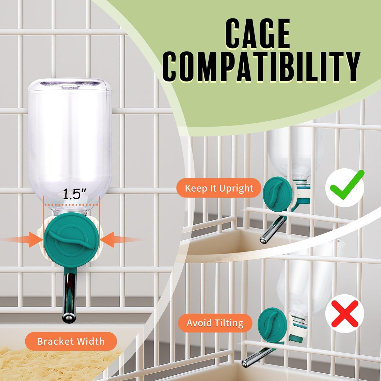 Choco Nose No-Drip Water Bottle Feeder for Guinea Pigs, Hamsters, Bunnies, Ferrets, & Small Pets, 10.2 fl.oz, 300ml - Easy to Install in Cages/Crates, US Patented Leakproof Nozzle 10mm, Green (C128) - Image 6