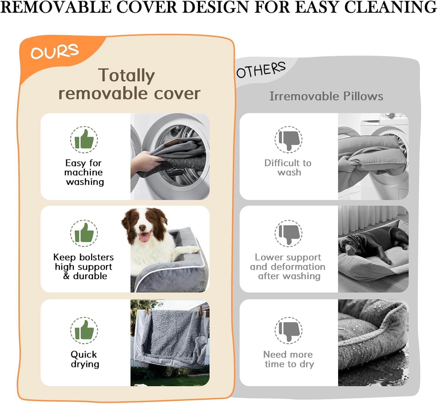 Comfort Expression Orthopedic Dog Bed for Extra Large Dogs 42x30 Inch, Waterproof Egg Crate Foam XL Pet Bed with Removable Bolsters, Dog Couch with Washable Cover & Non-Slip Bottom, Grey - Image 8