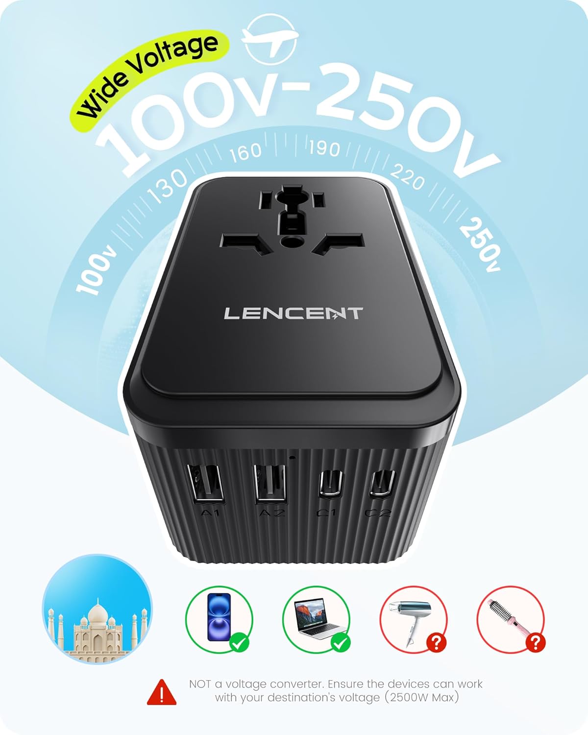 LENCENT 28W Universal Travel Adapter Kit, International Adaptor with 3 USB C 2 USB A, Worldwide Charger for Europe UK Maldives Sri Lanka India Nepal Ghana Zimbabwe Tanzania Nigeria (Type D/G/C/I/A) - Image 8