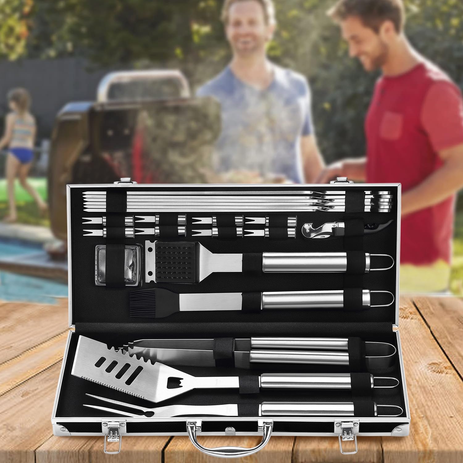 Grilljoy BBQ Accessories Grill Tools Set - 22PCS Stainless Steel Barbecue Grill Accessories for Outdoor Grill with Black Aluminum Case - Christmas Grilling Gifts for Men & Dad -Grill Tools Kit - Image 7