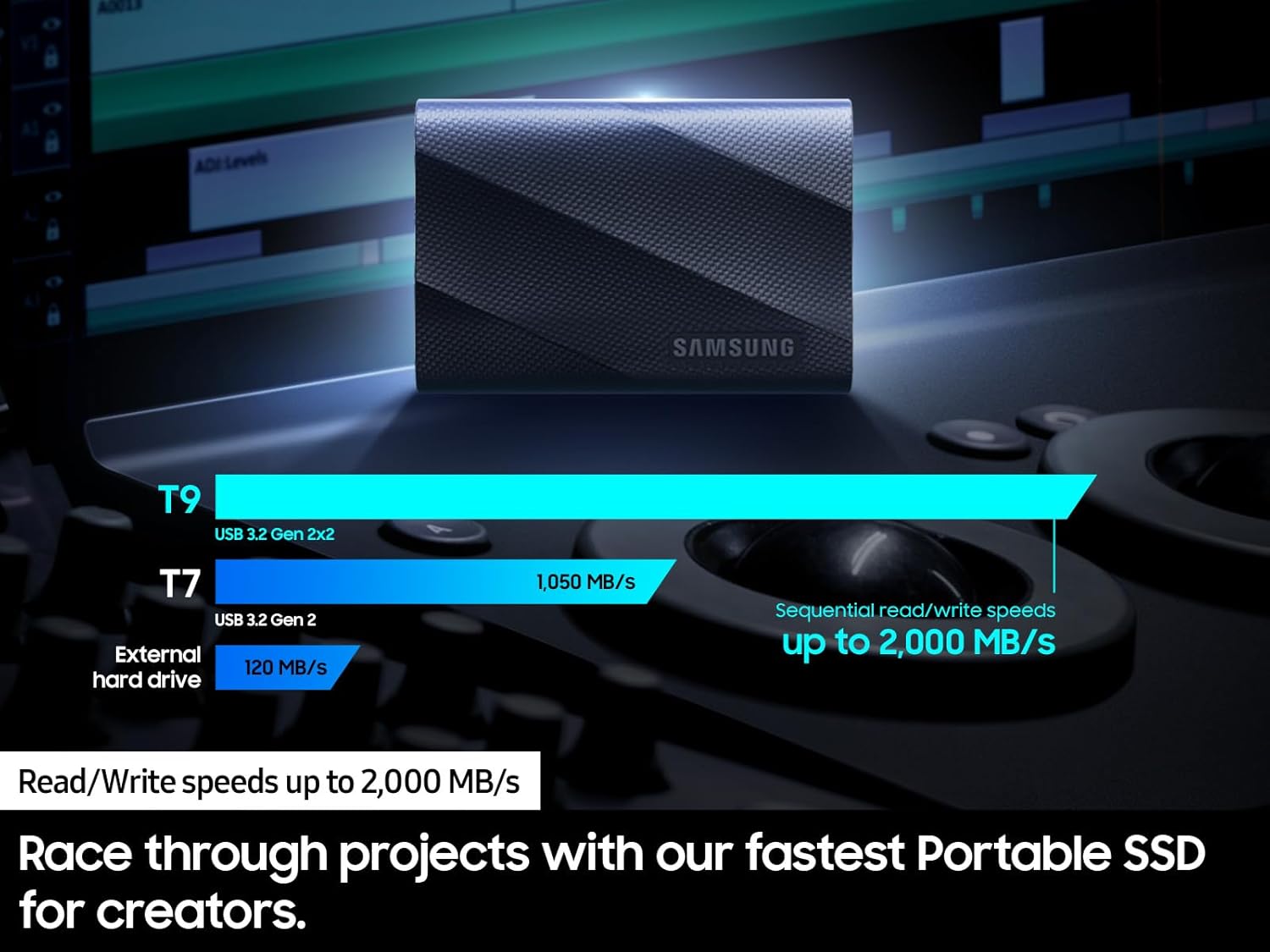 SAMSUNG T9 Portable SSD 4TB, USB 3.2 Gen 2x2 External Solid State Drive, Seq. Read Speeds Up to 2,000MB/s for Gaming, Students and Professionals,MU-PG4T0B/AM, Black (pack of 1) - Image 3