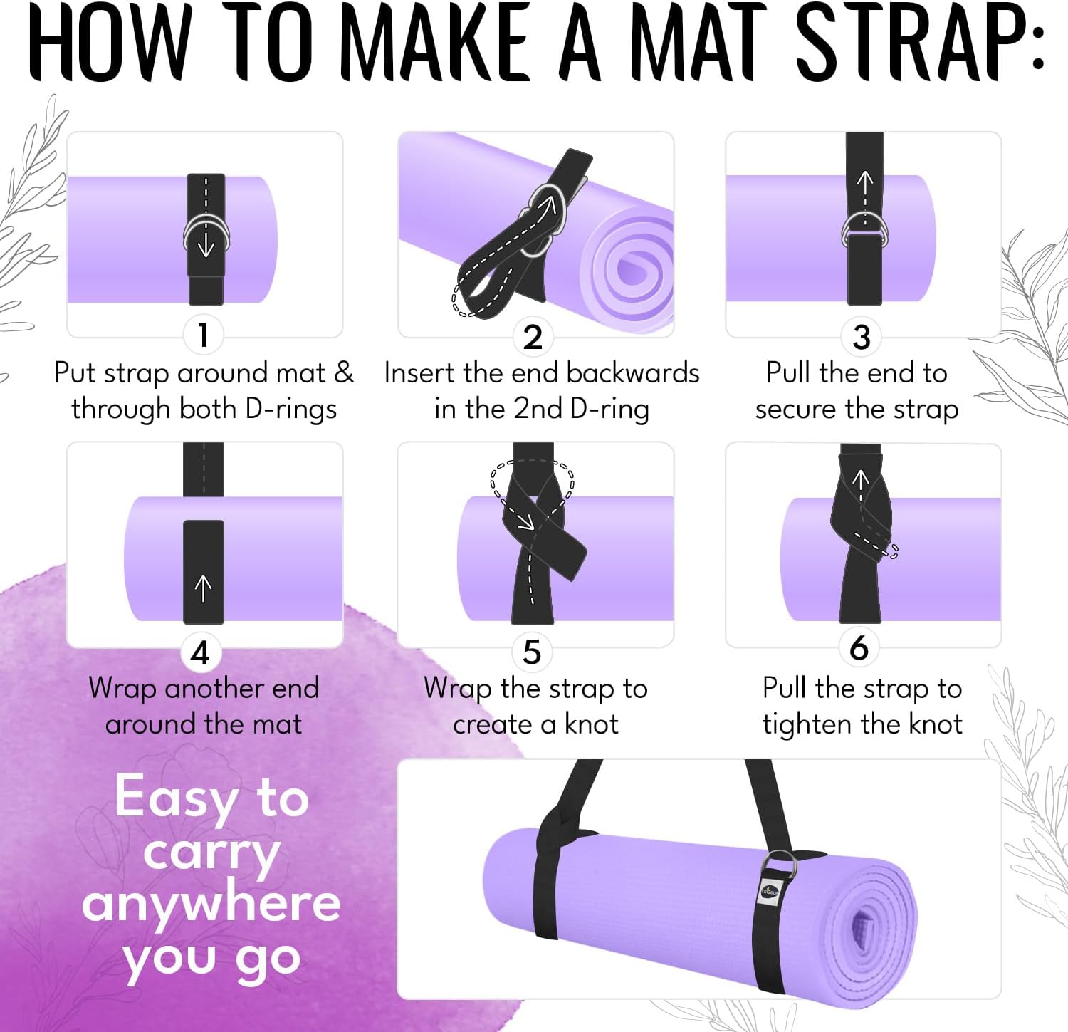 TECEUM Yoga Strap & Mat Strap – 2 IN 1 – Cotton – 6 ft 8 ft 10 ft (30+ colors) – Adjustable Non-Slip Belt for Yoga, Pilates, Stretching, Physical Therapy, Fitness & Home Workout – For Carrying Mats - Image 3