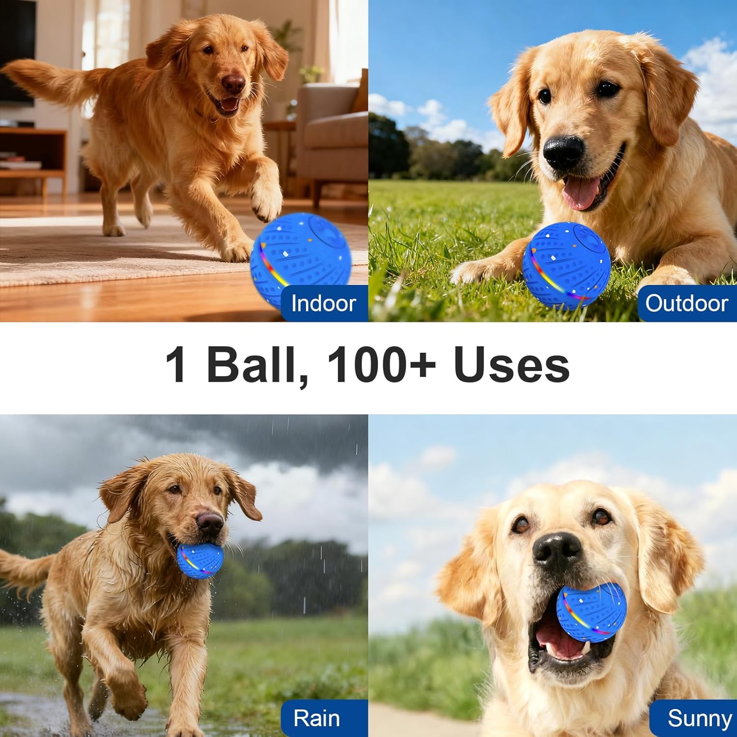 Smart Dog Ball Toy, Moving Bouncing Dog Ball with Colorful Lights, E-TPU Material, 3 Play Modes Automatic Rolling Dogs Toy for Small Medium Dogs(Blue) - Image 5