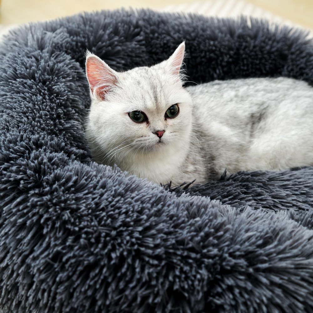 Donut Dog Bed Cat Bed Fluffy Calming Pet Bed Dog Round Bed Cat Round Bed Warm Kitten Nest Ideal for 3Kg Pet, Small, Dark Dray - Image 2