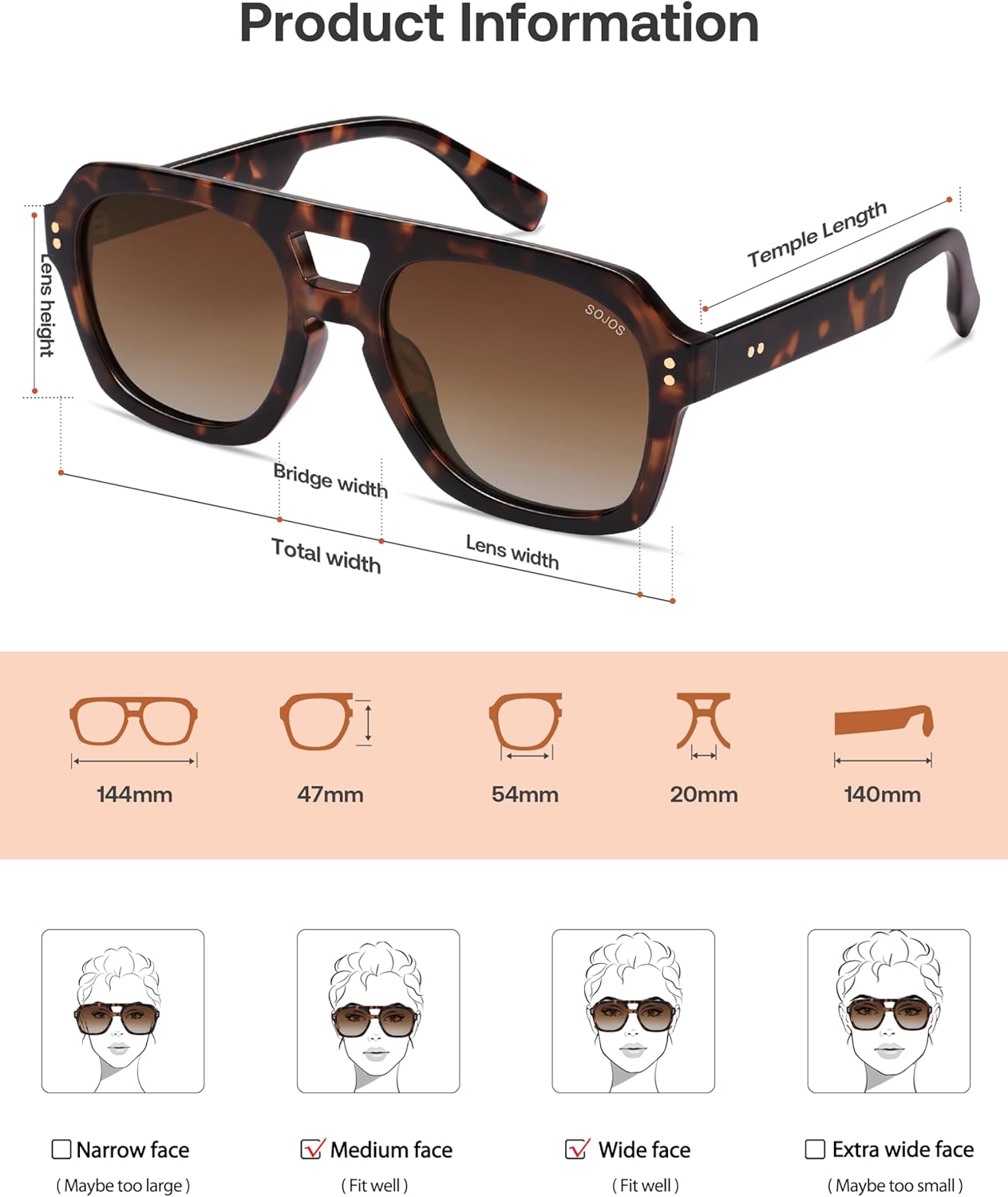 SOJOS Retro Thick Polarized Aviator Sunglasses for Women Men, Large Trendy Bold Square Pilot Shades SJ2385 - Image 4