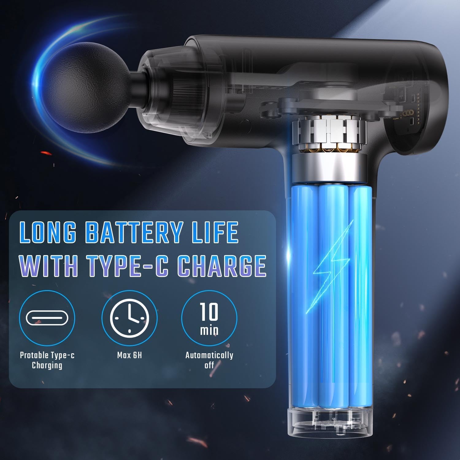 cotsoco Massage Gun Deep Tissue, Muscle Massage Gun with 9 Attachment Heads 20 Speeds & Silent Brushless Motor for Pain Relief, Handheld Percussion Back Massager Gun for Athletes (Black) - Image 4