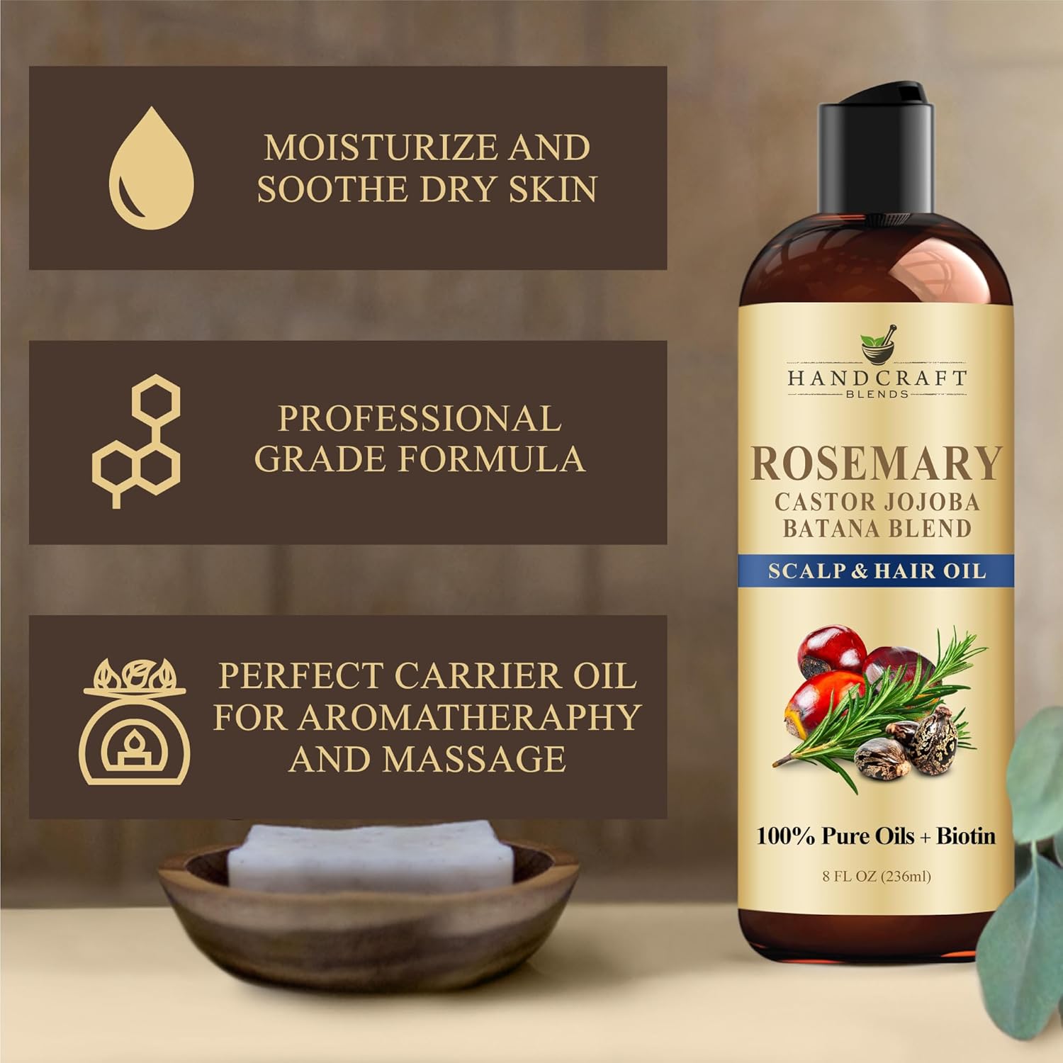 Handcraft Blends Rosemary Oil for Hair 8 Fl Oz | Nourishing Hair Oil | 100% Pure and Natural | Rosemary, Castor, Jojoba, and Batana Oils & Biotin | Carrier Oil - Image 5