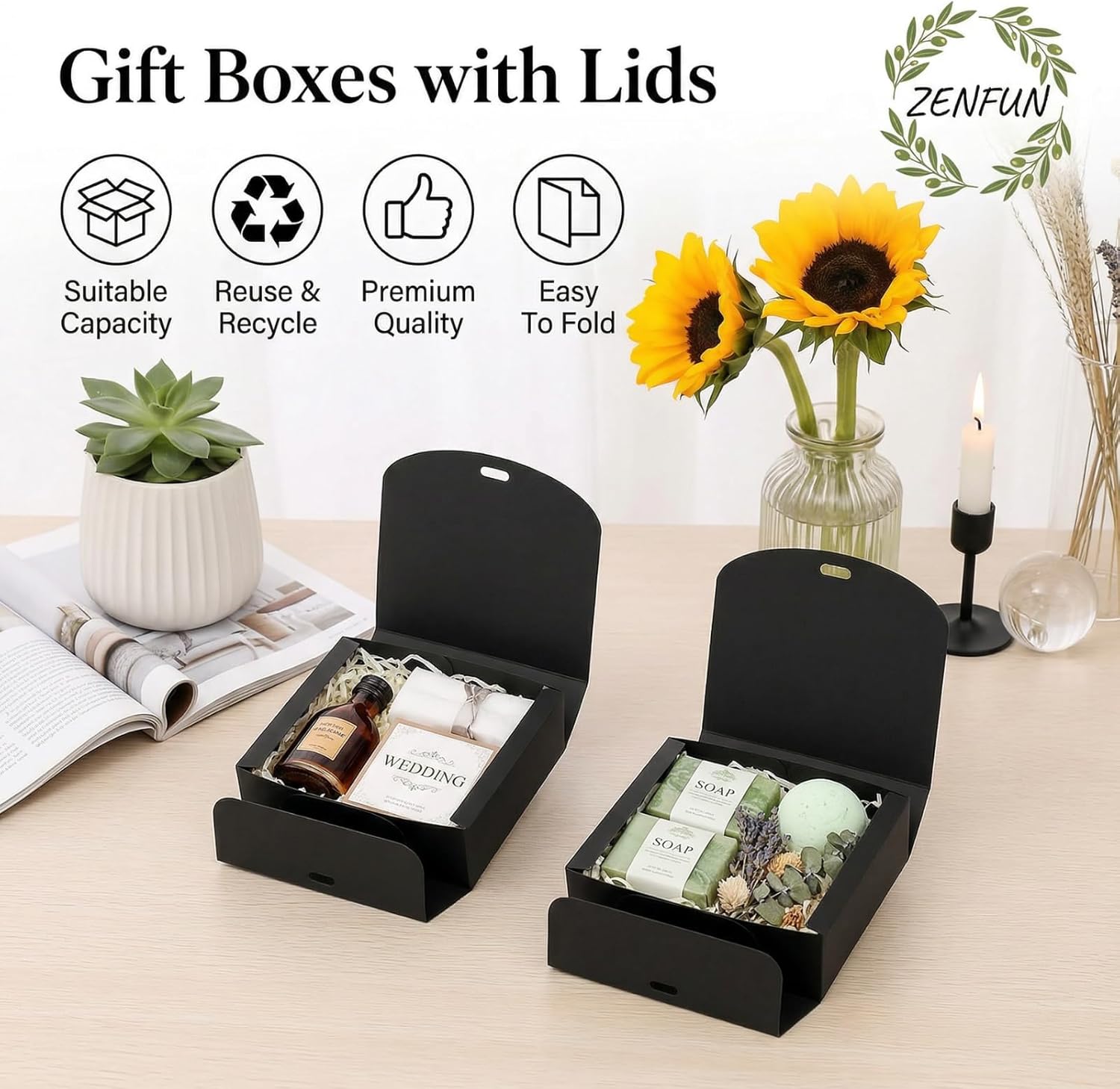 ZENFUN 36 Pack Small Black Gift Boxes with Lids, 4.5" x4.5"x2" Square Cardboard Gift Boxes with Champagne Wrap Ribbons, Proposal Box Gift Wrap Boxes for Presents Birthday Wedding Party Chocolate Candy - Image 6