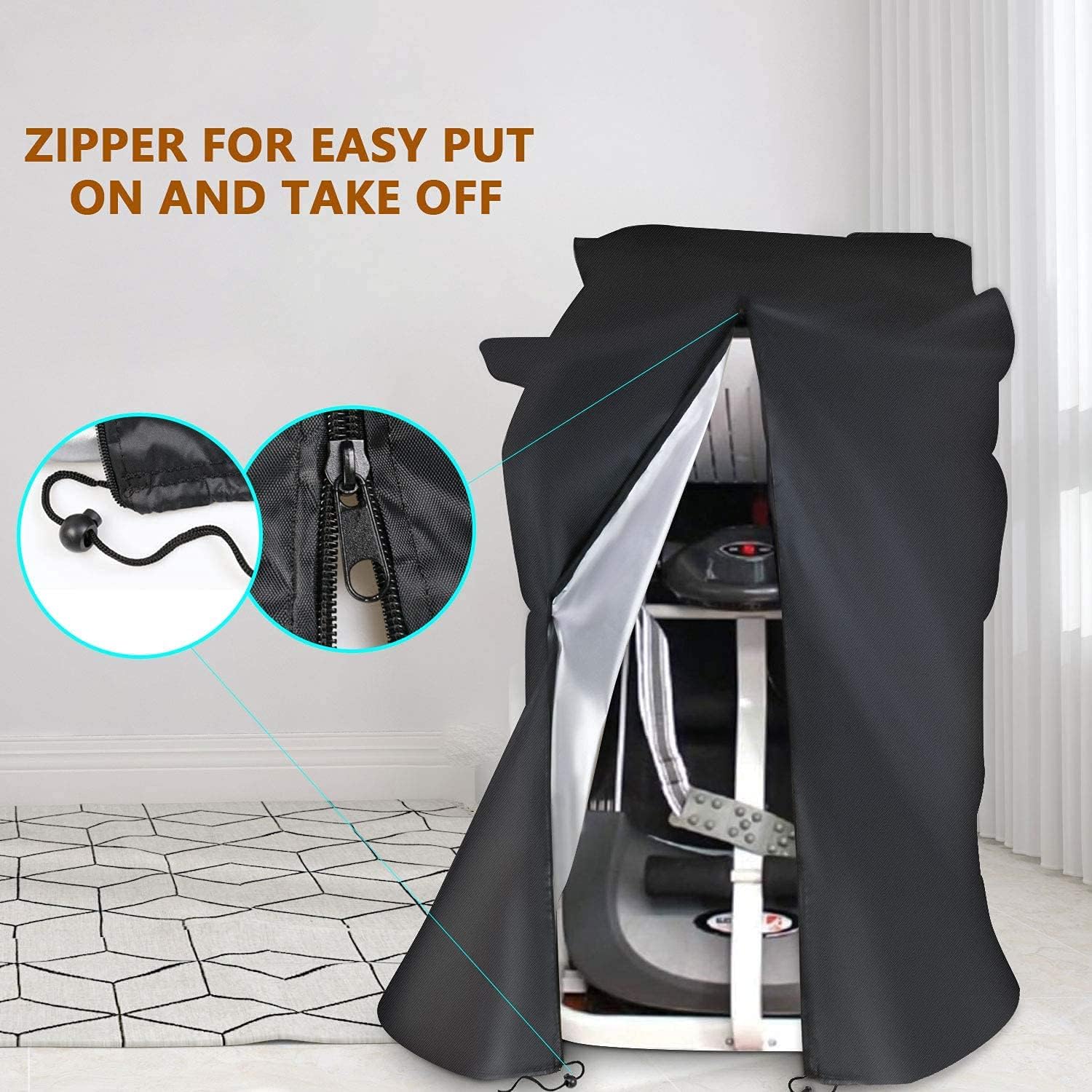 POMER Treadmill Covers, Dustproof Waterproof Non-Folding Running Machine Protective Cover with Zipper - Ideal for Indoor Outdoor Home Treadmill Use - Image 4