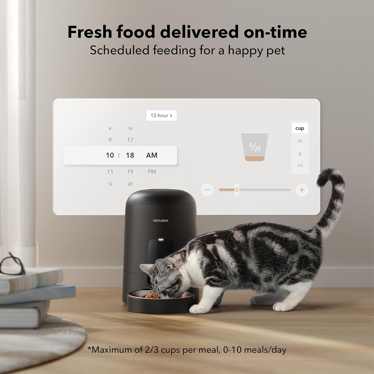 PETLIBRO Automatic Cat Feeder, Wi-Fi Rechargeable Cats Food Dispenser Battery-Operated with 30-Day Life, AIR 2.4G Wi-Fi Timed Pet Feeder for Cats & Dogs, 2L Auto Cats Feeder, Black - Image 8